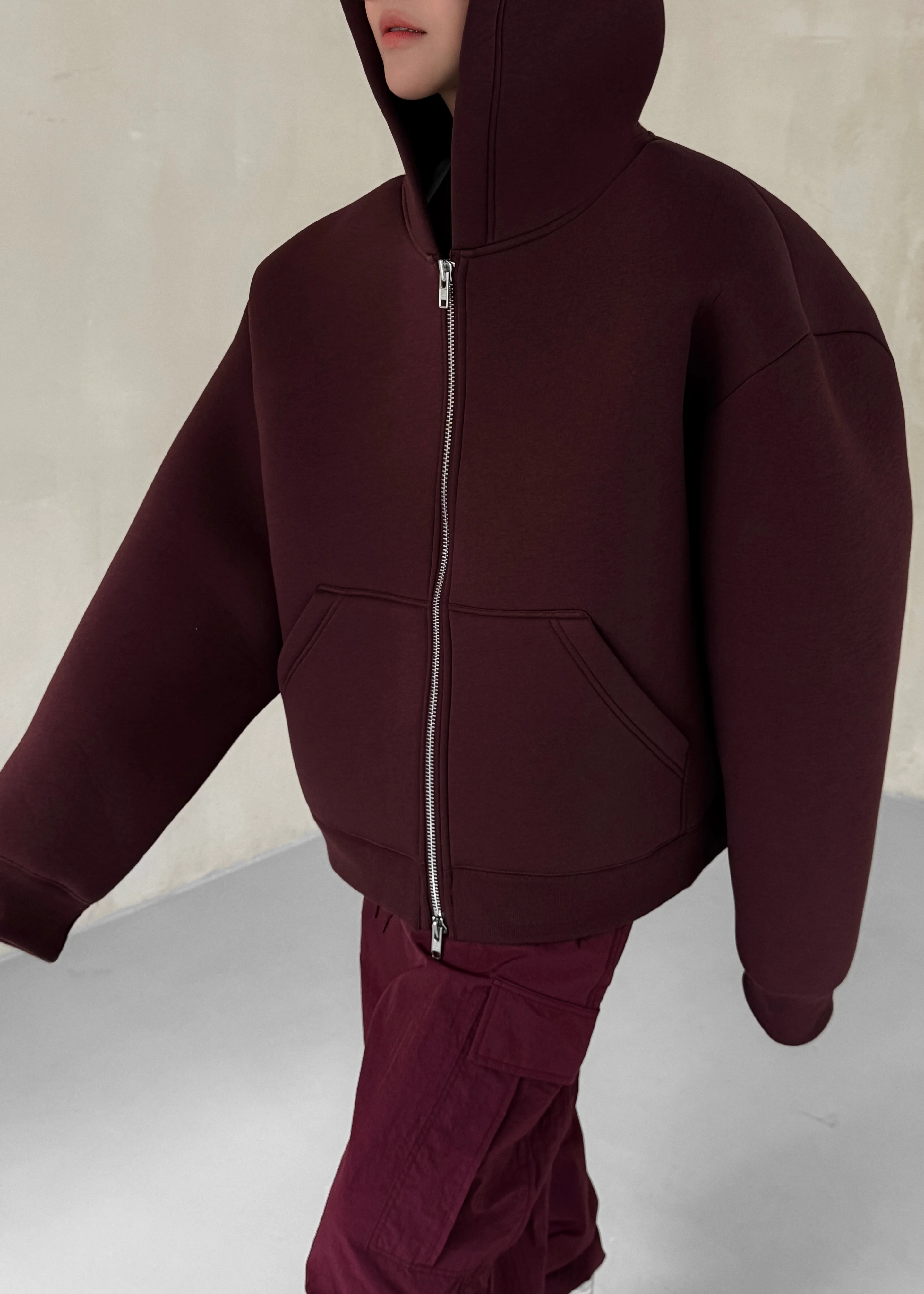 Calder Neoprene Zip-Up Hoodie - Burgundy - Image 4