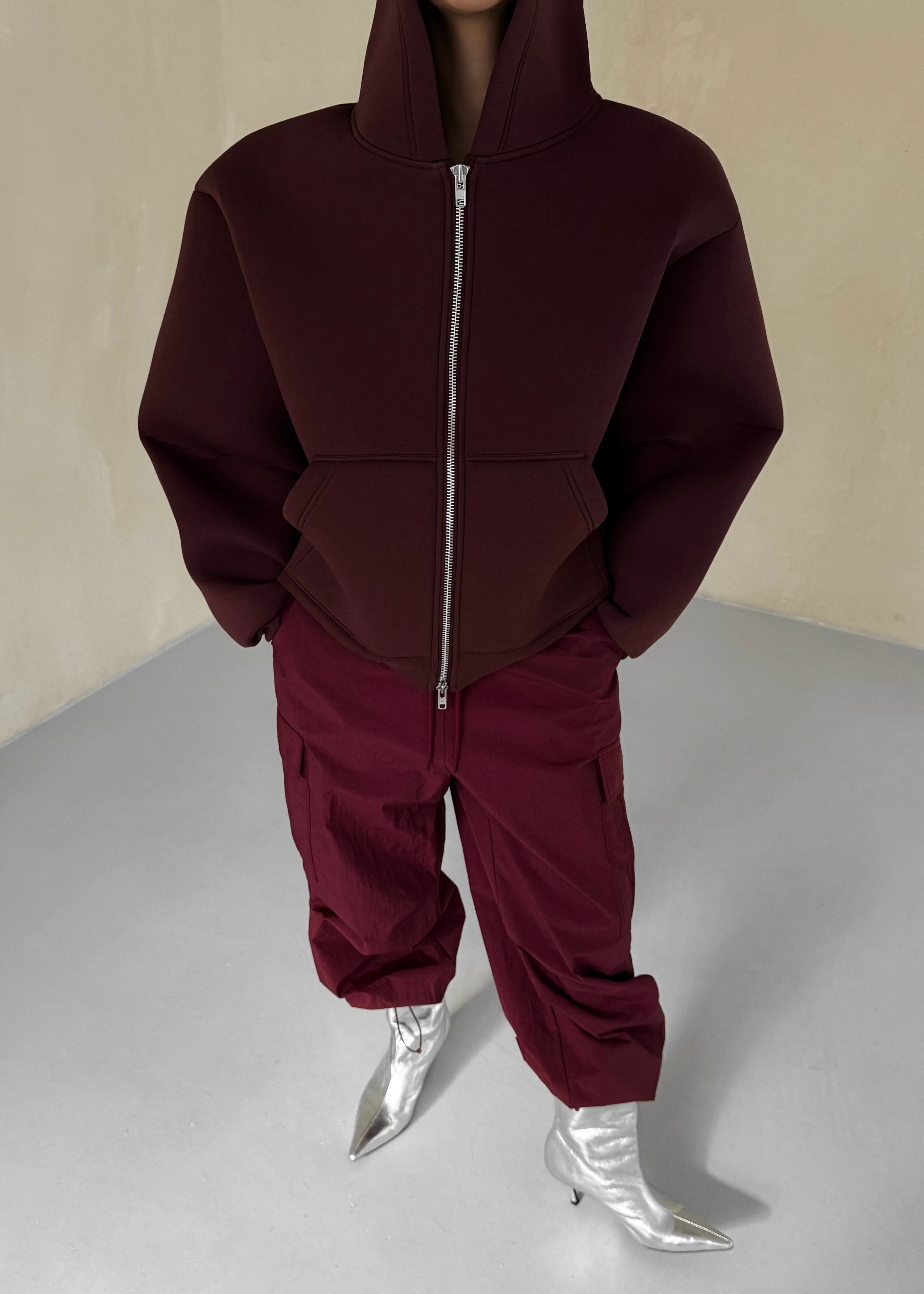 Calder Neoprene Zip-Up Hoodie - Burgundy - Image 9