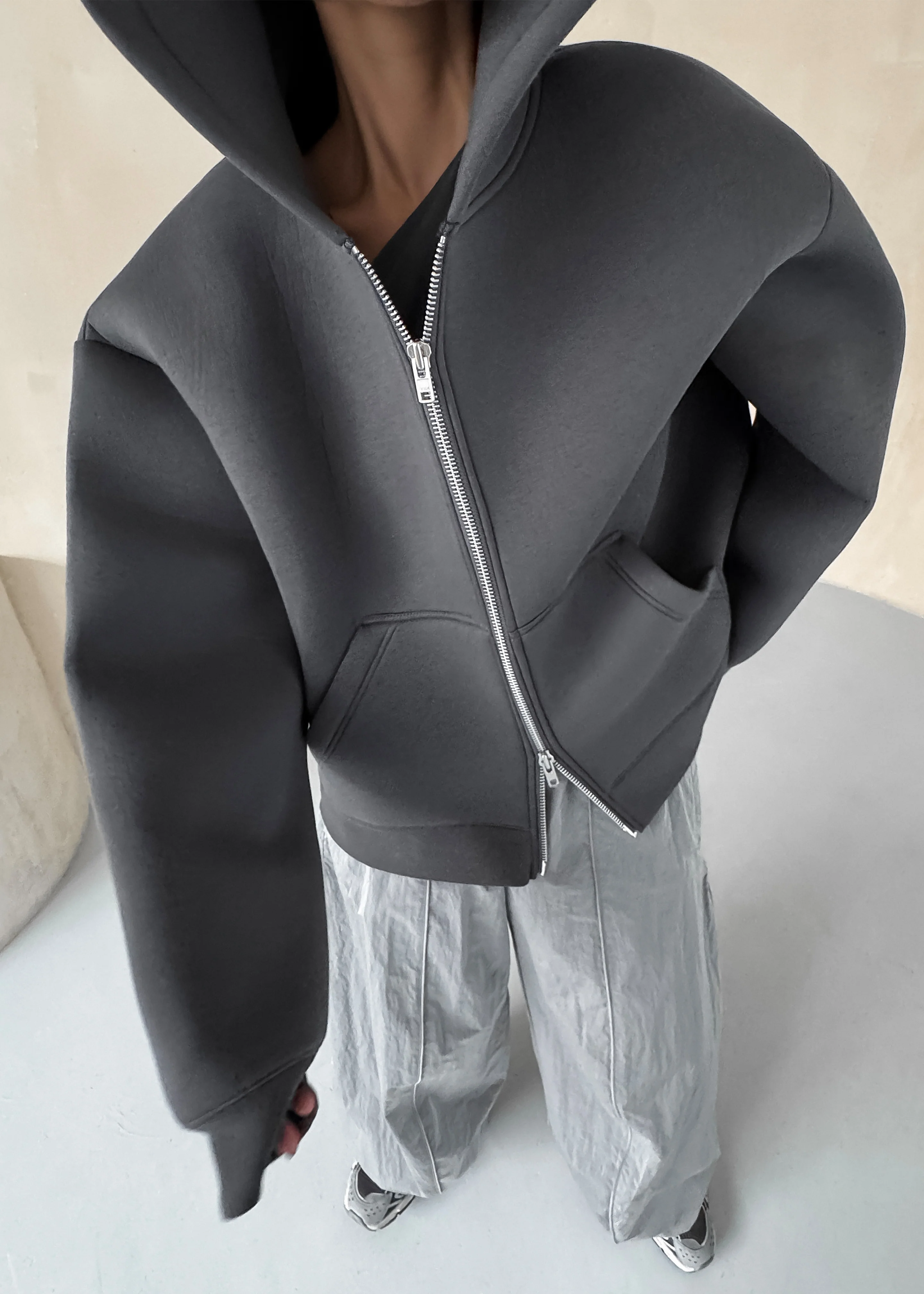 Calder Neoprene Zip-Up Hoodie - Grey - Image 6