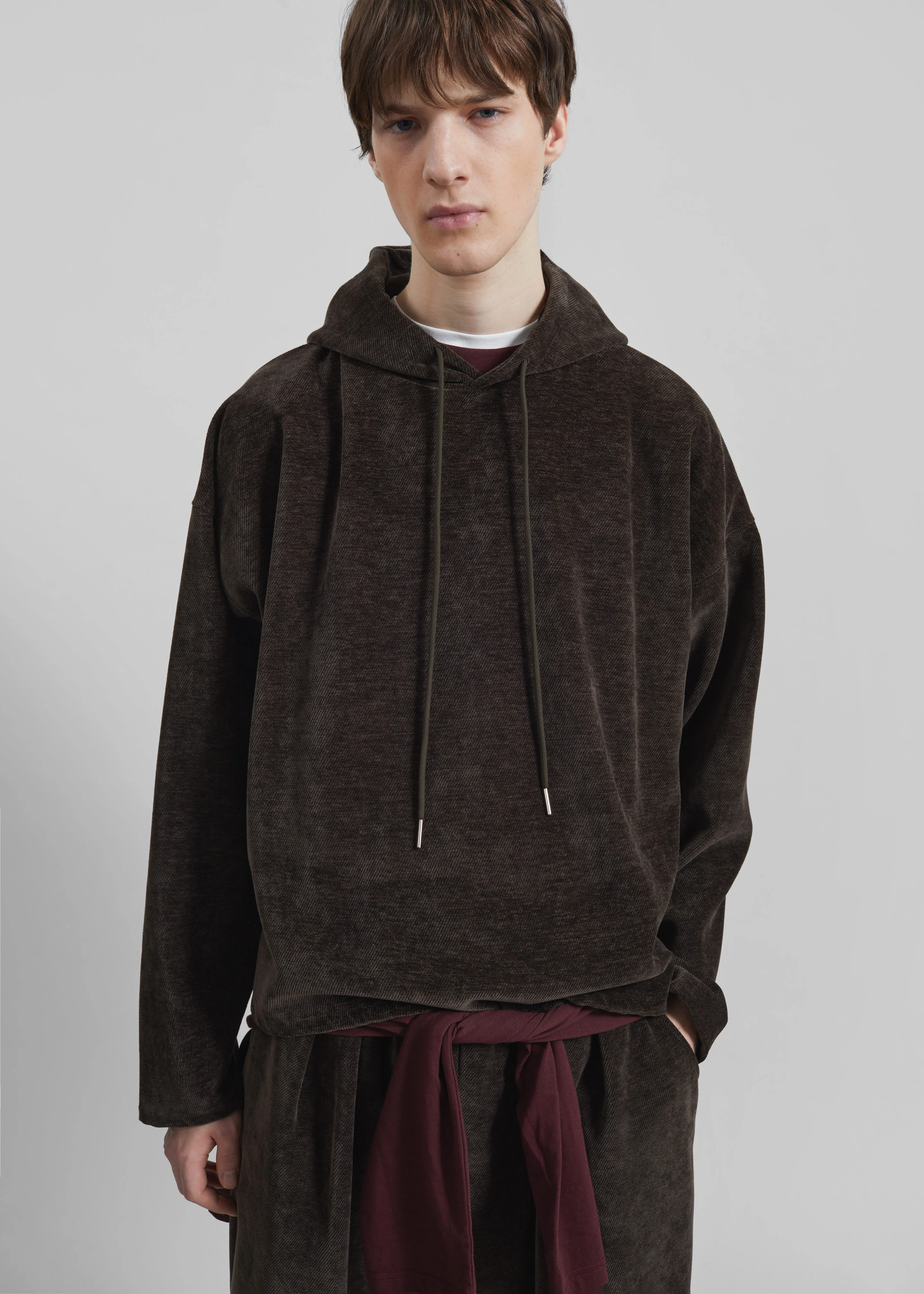 Caleb Velvet Hoodie - Brown - Image 2