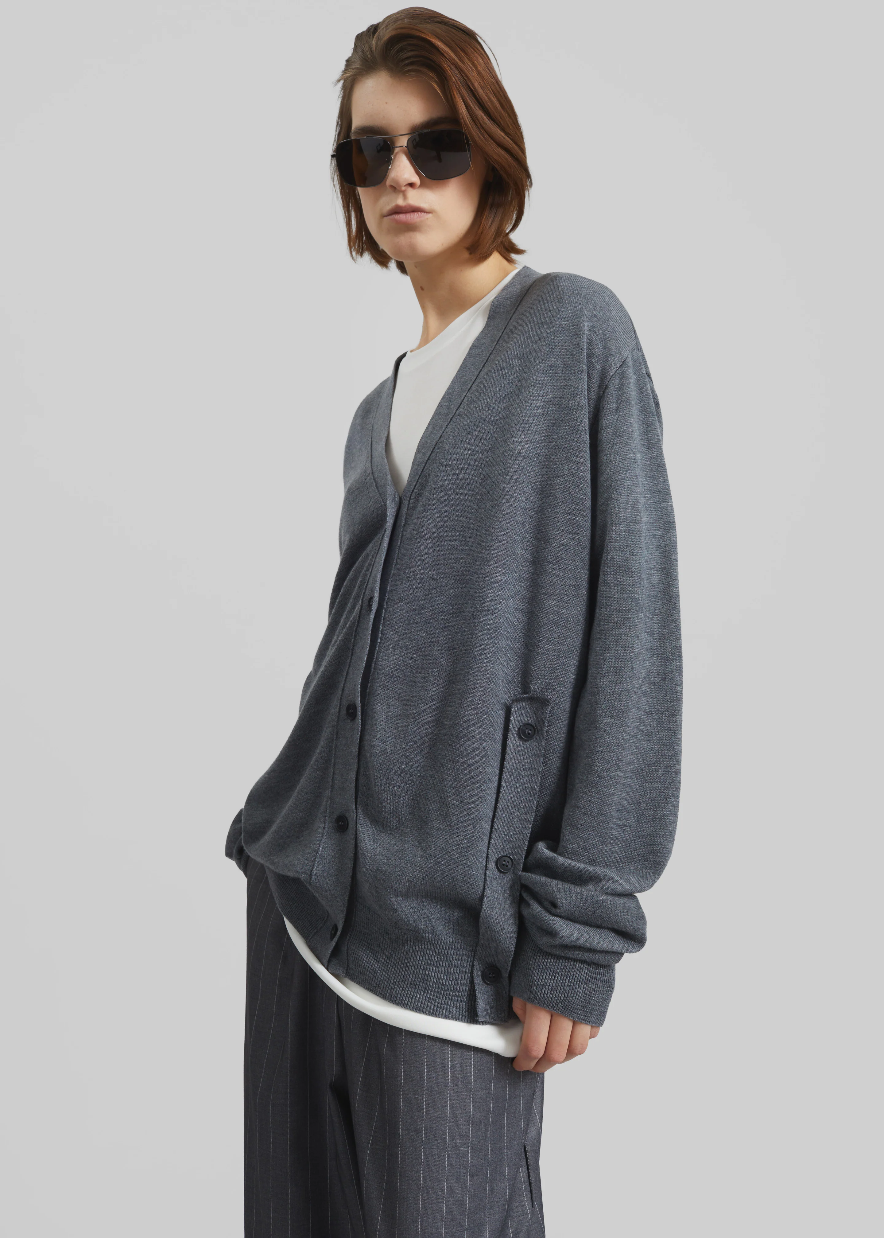 Calvane Two-Way Cardigan - Grey - Image 5