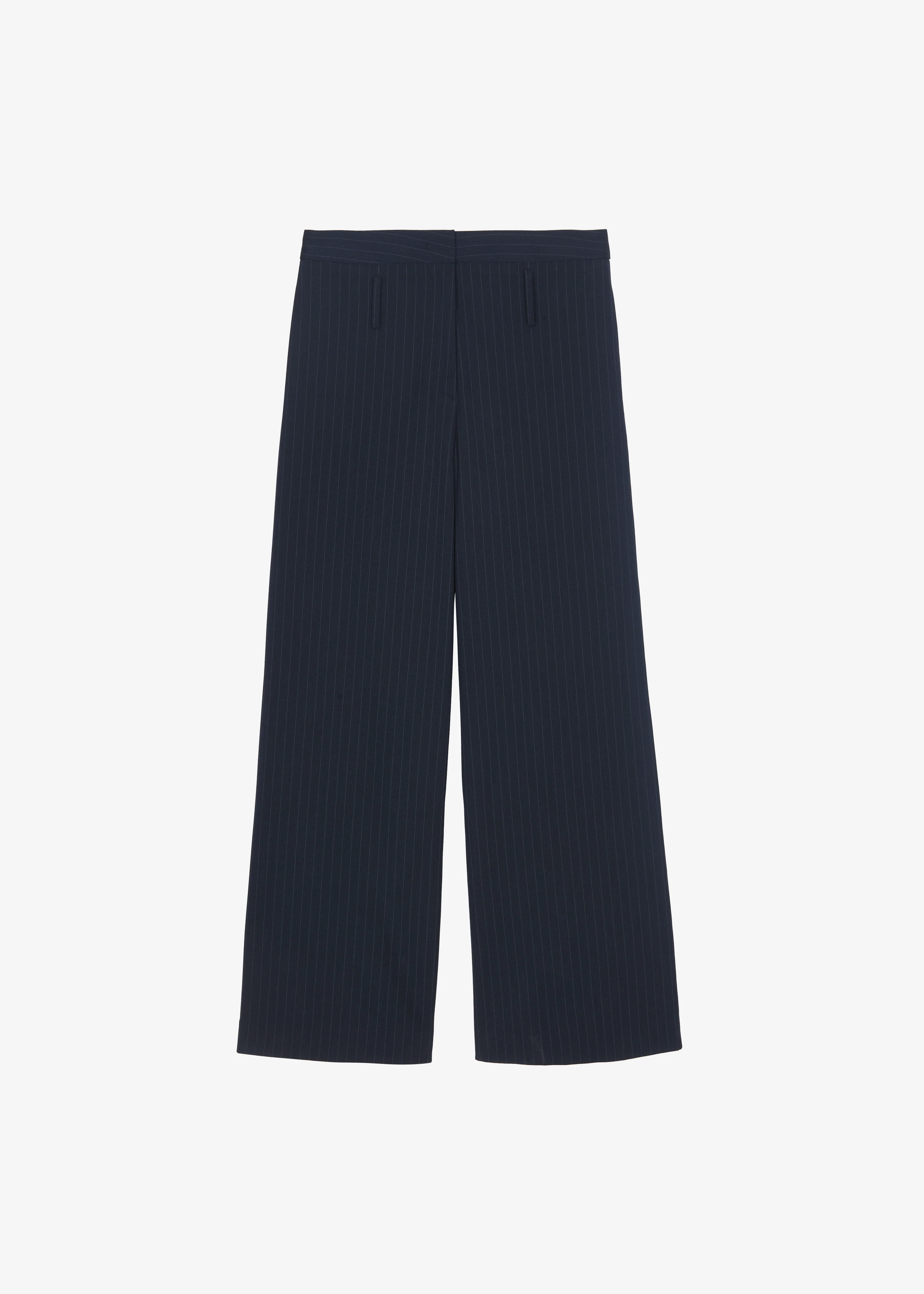 Camlez Low Belt Loop Trousers - Navy Pinstripe - Image 12
