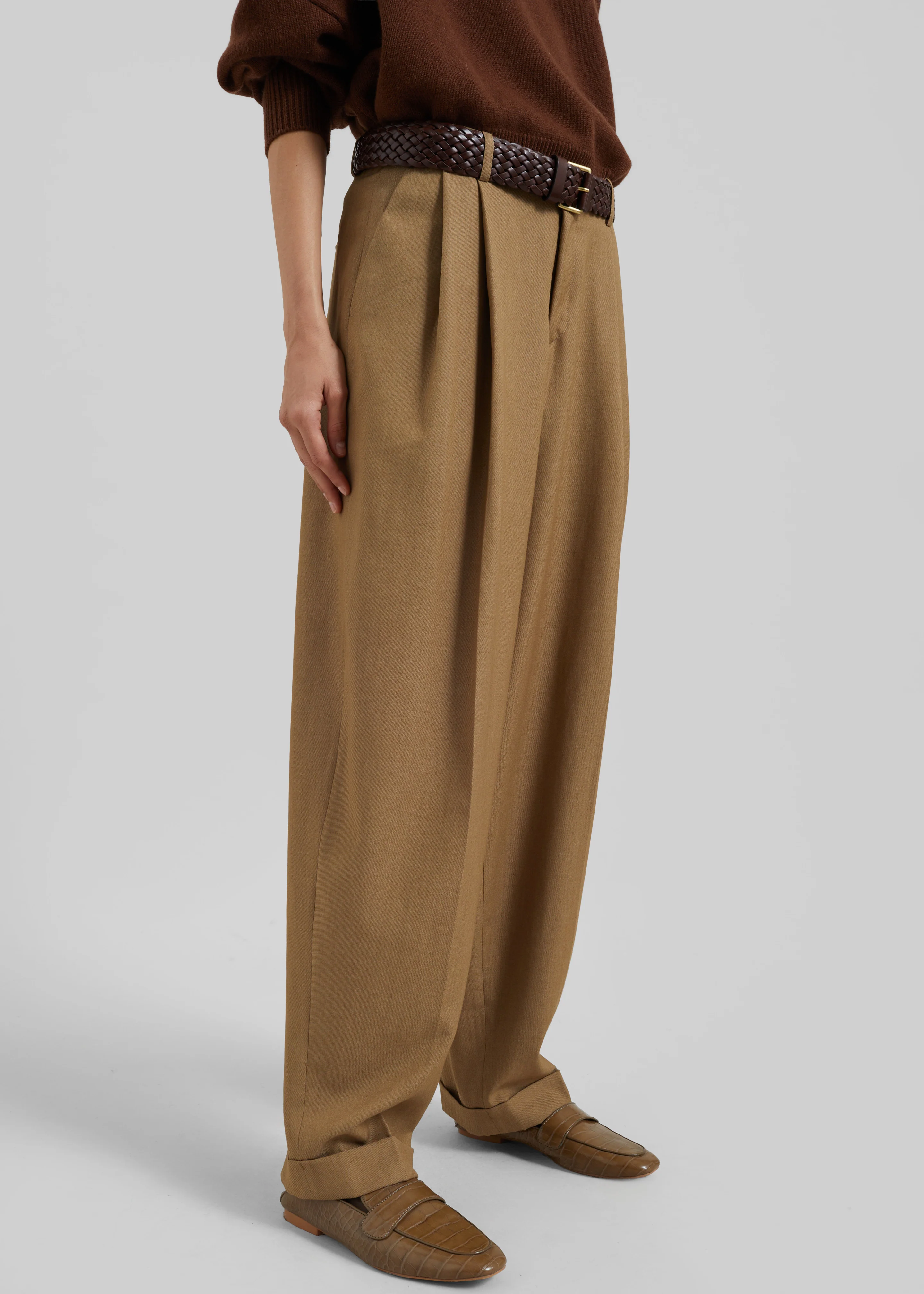 Canberra Pleated Trousers - Camel - Image 8