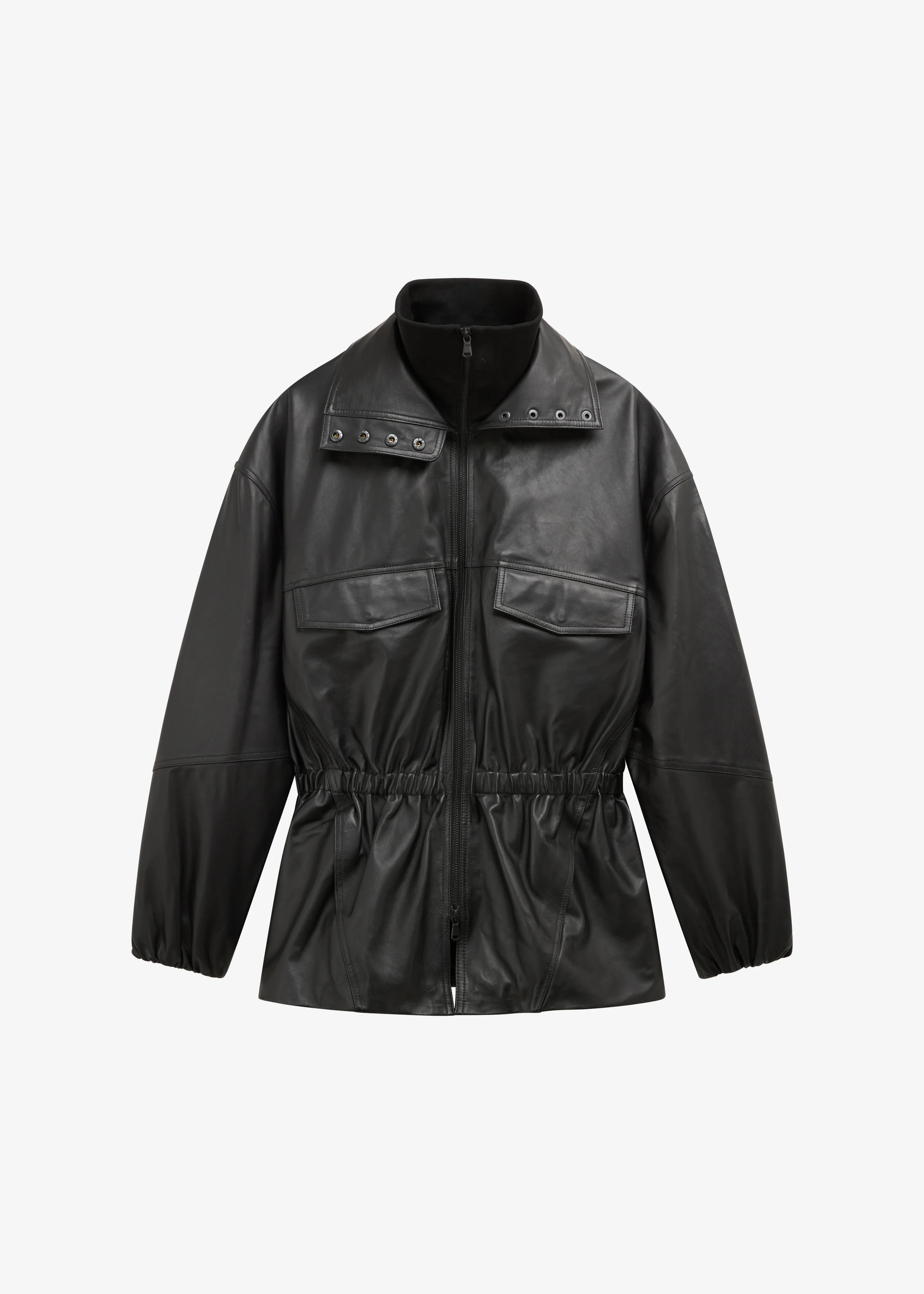 Carnaby Funnel Neck Leather Jacket - Black - Image 6