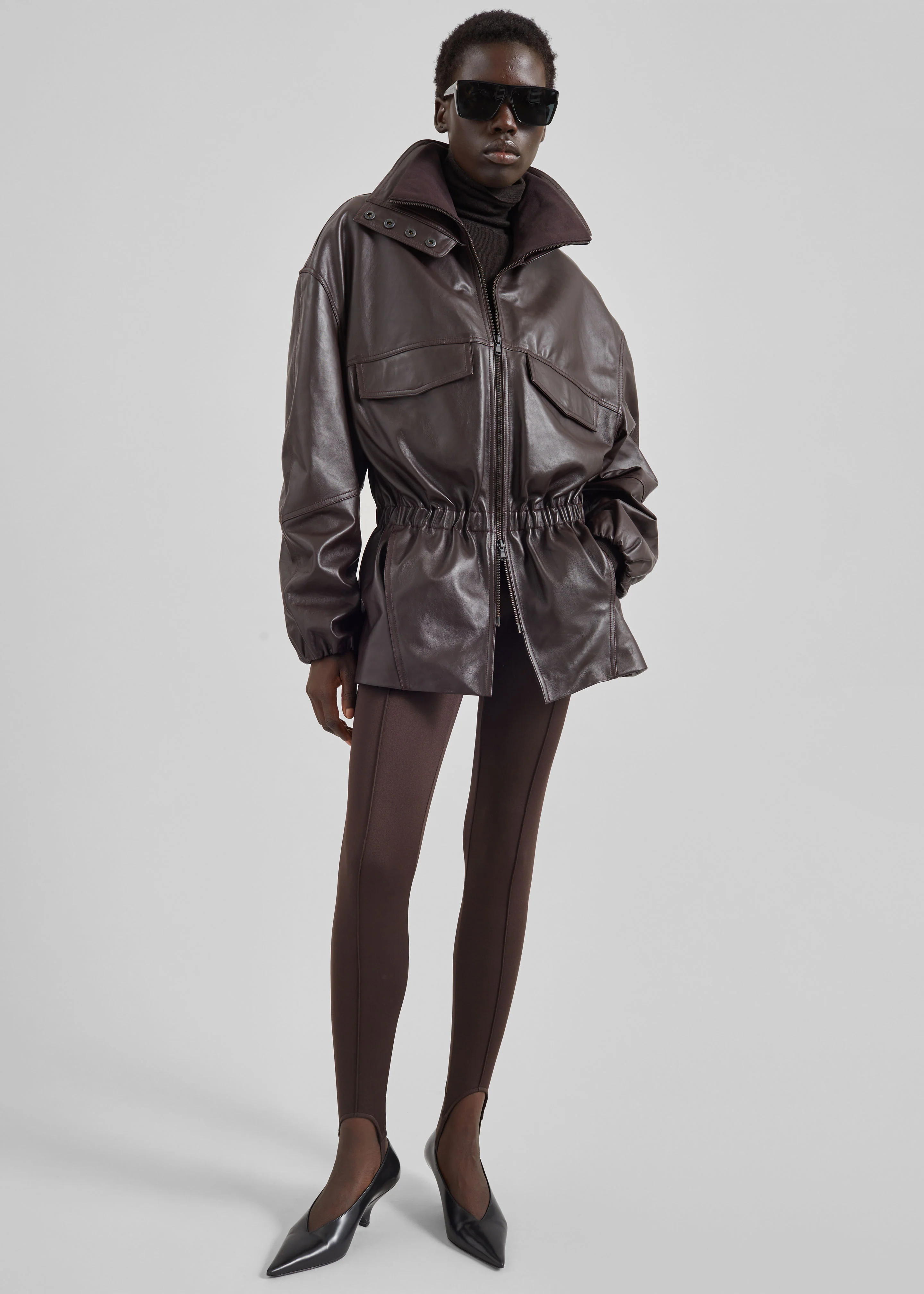 Carnaby Funnel Neck Leather Jacket - Dark Plum - Image 5