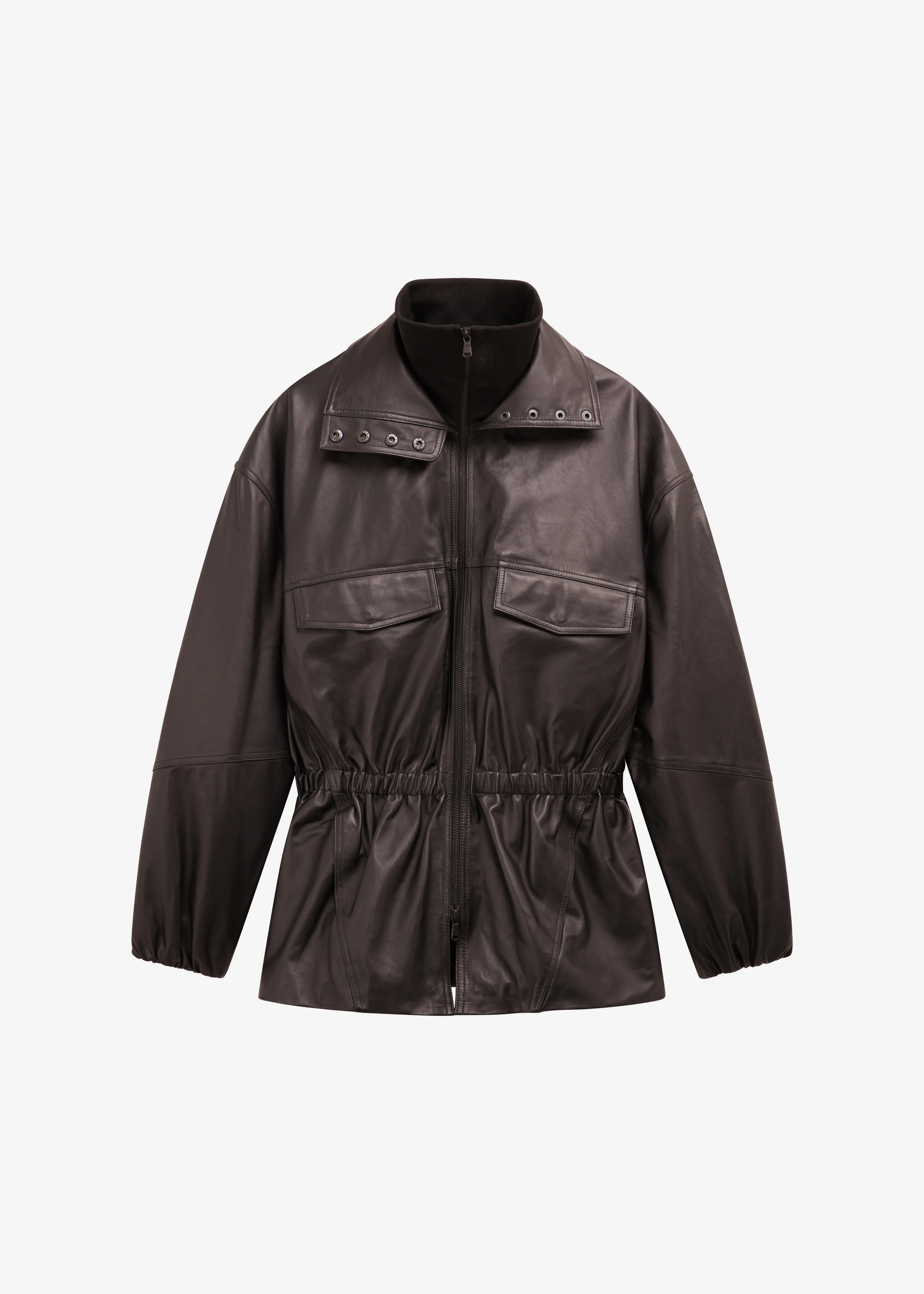 Carnaby Funnel Neck Leather Jacket - Dark Plum - Image 7