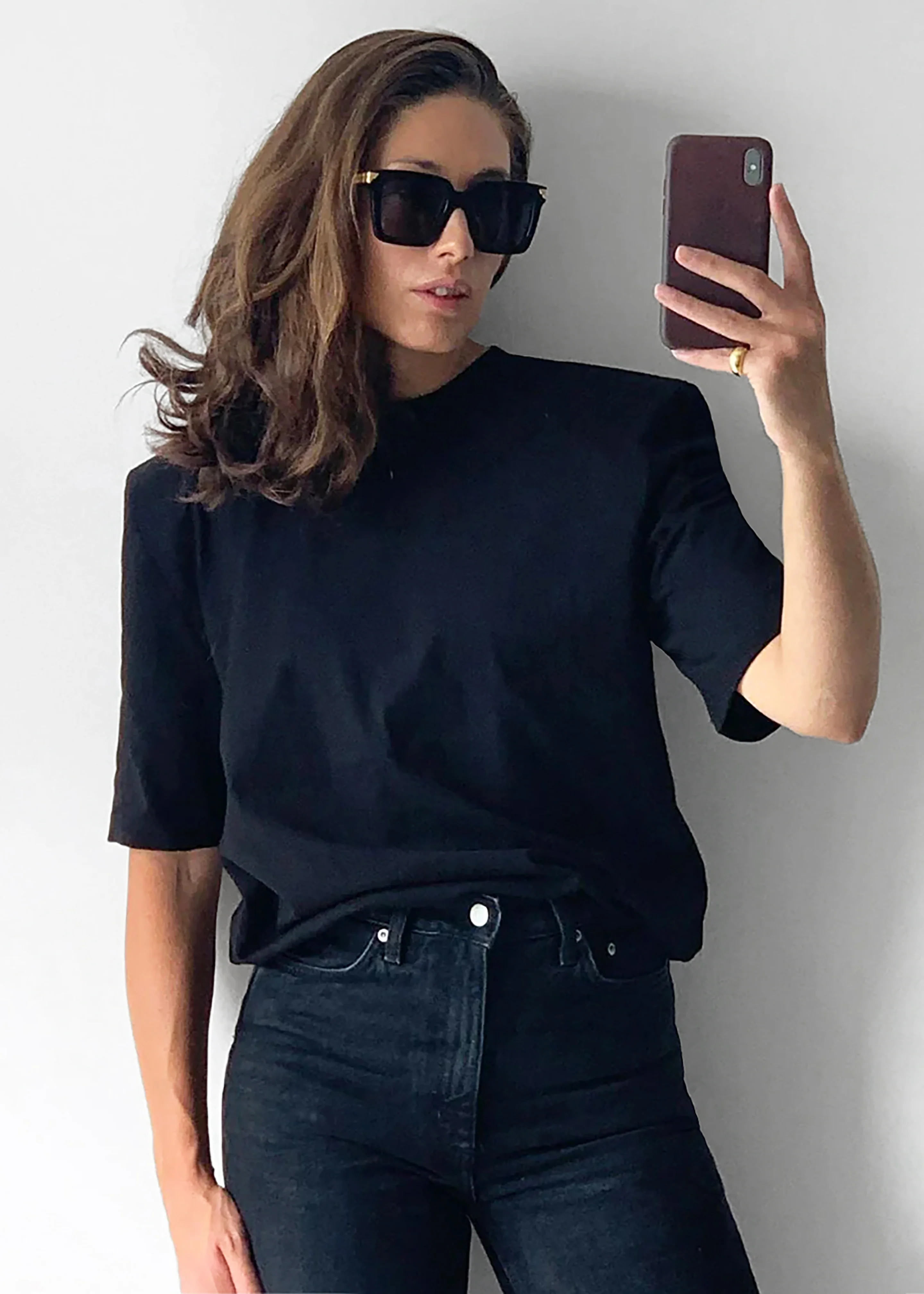 Carrington Padded Shoulder Tee - Black - Image 3