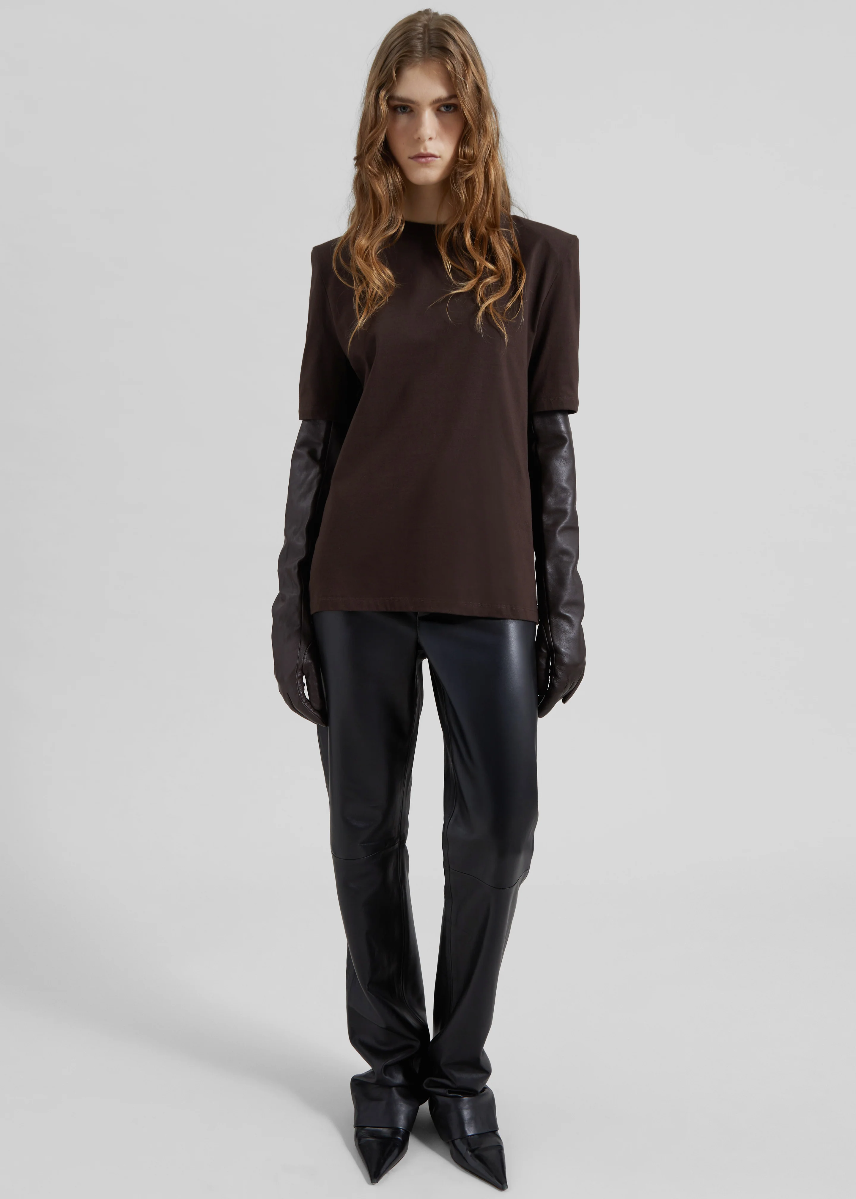 Carrington Padded Shoulder Tee - Brown - Image 3