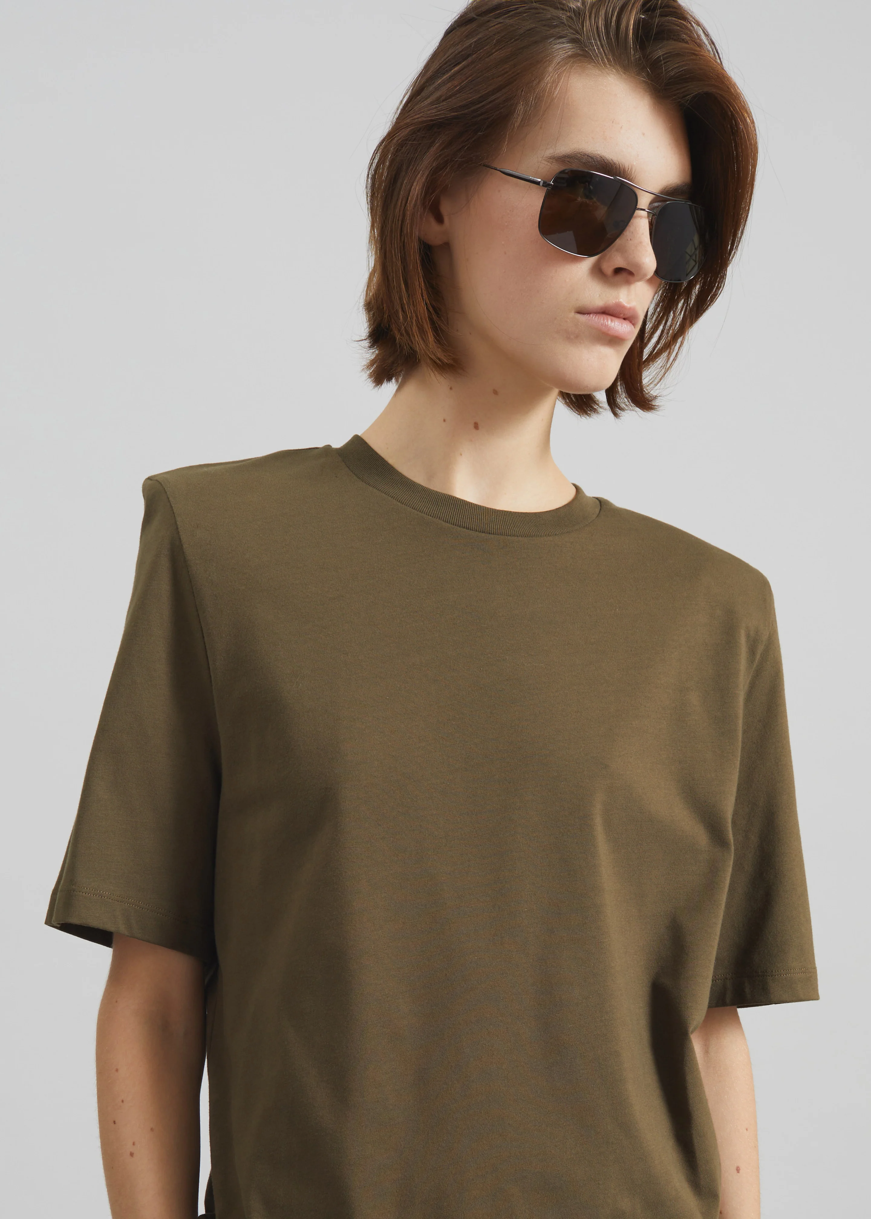 Carrington Padded Shoulder Tee - Olive - Image 4
