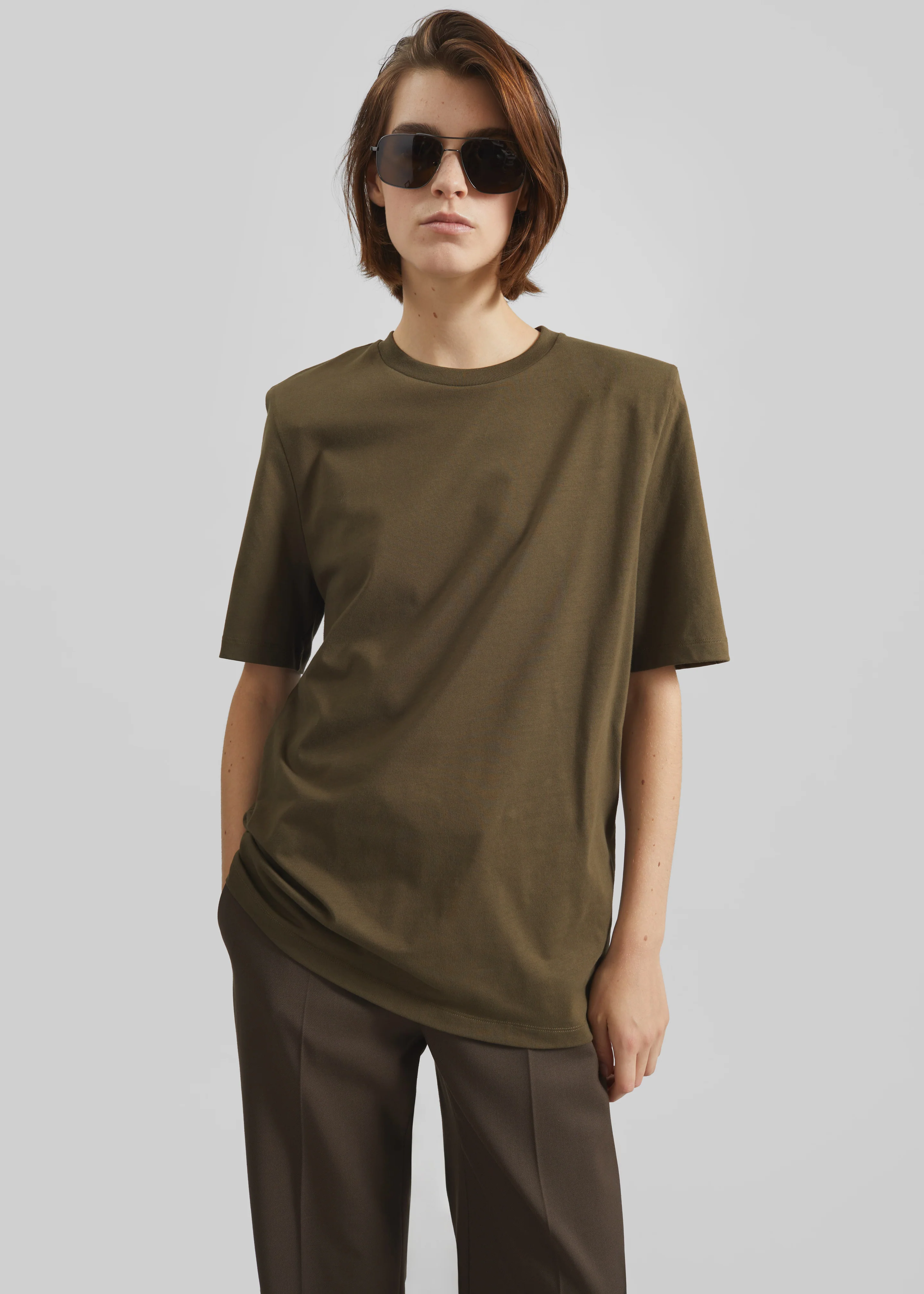 Carrington Padded Shoulder Tee - Olive - Image 5