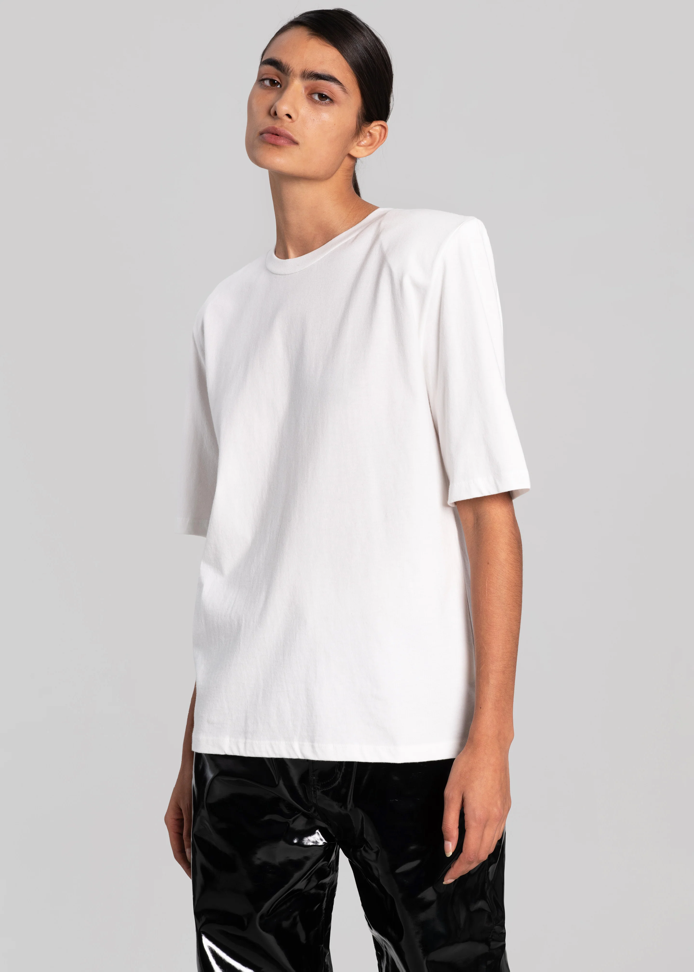 Carrington Padded Shoulder Tee - White - Image 4