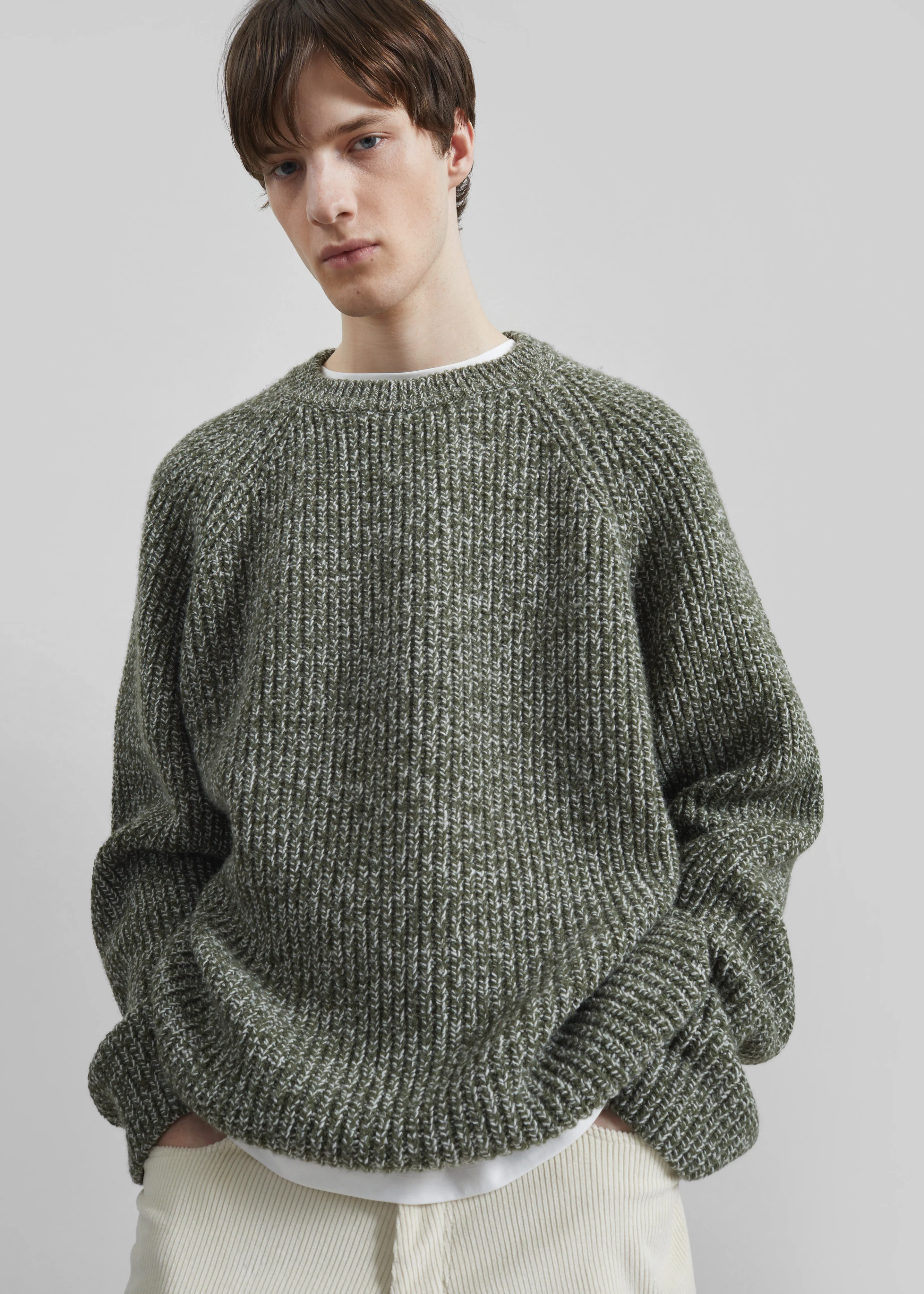 Carter Crew Neck Sweater - Olive/White - Image 2