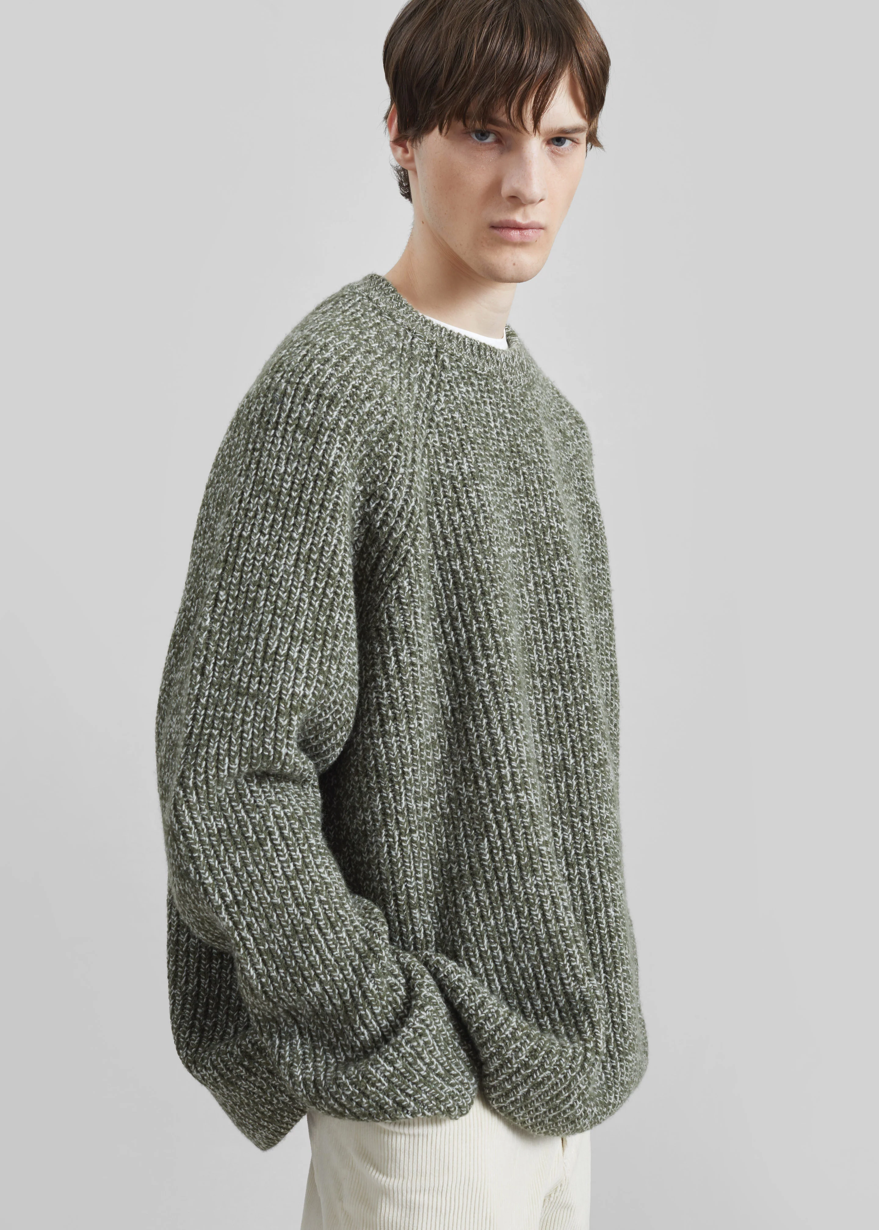 Carter Crew Neck Sweater - Olive/White - Image 4