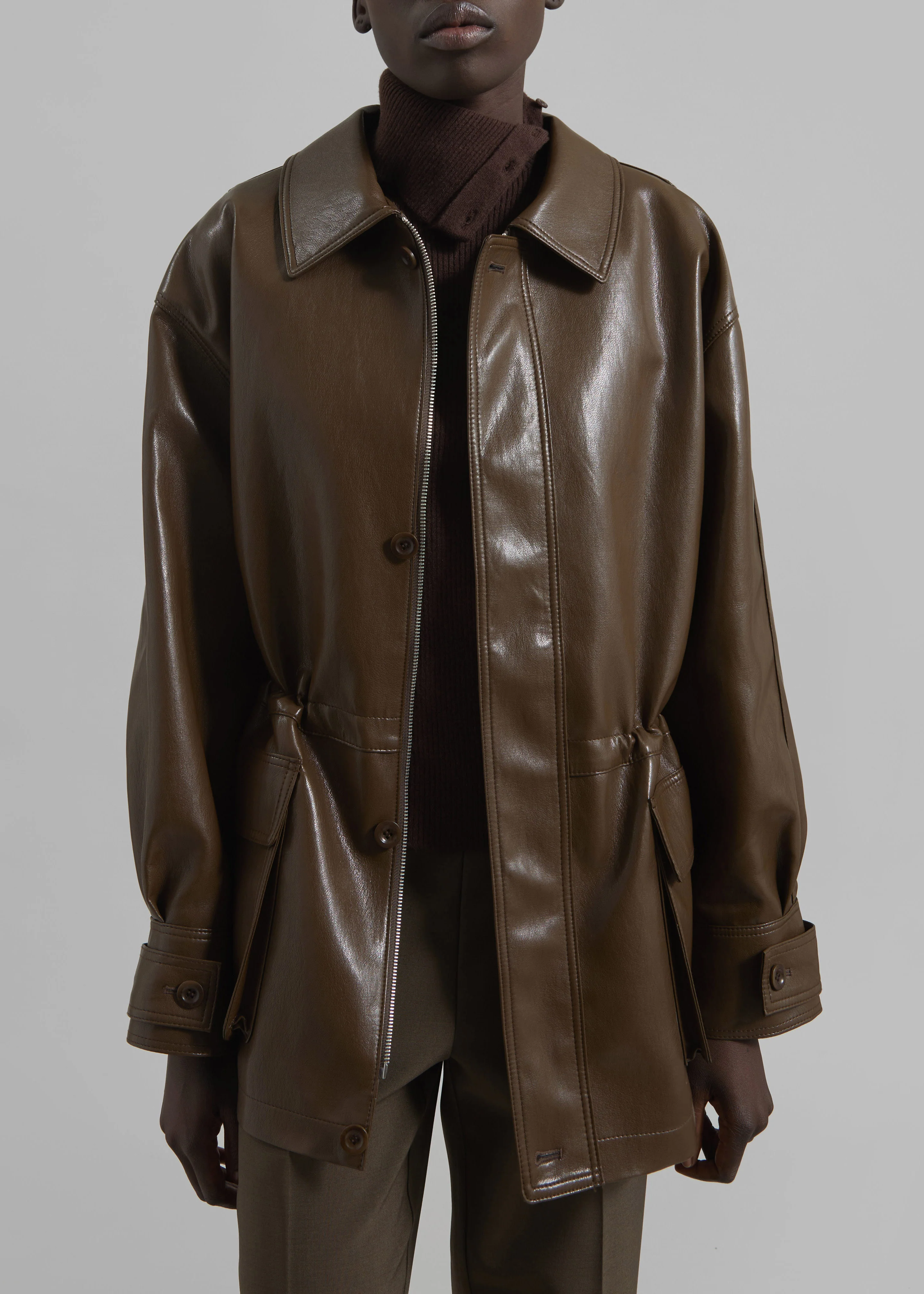 Cassel Faux Leather Jacket - Brown - Image 3