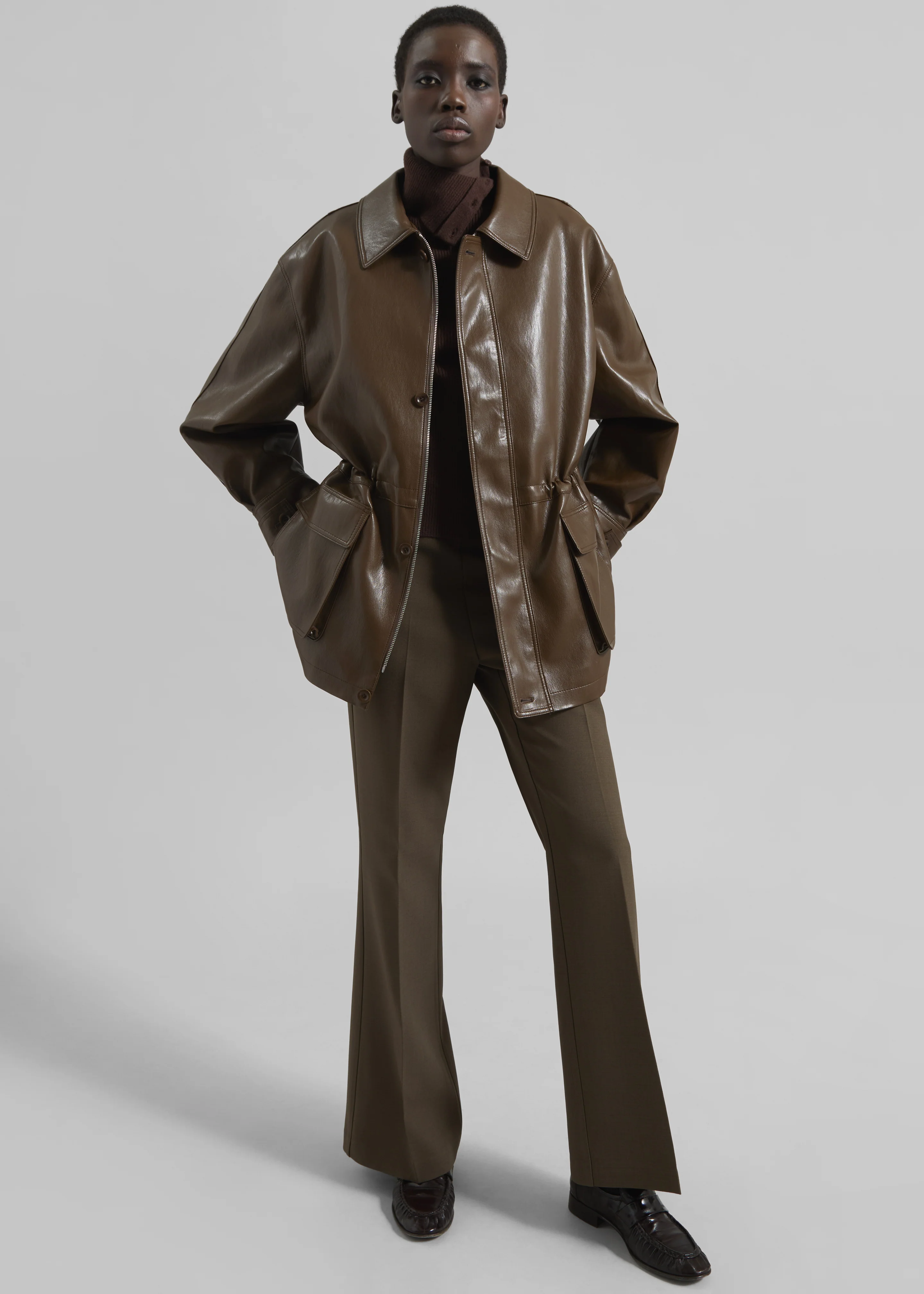 Cassel Faux Leather Jacket - Brown - Image 4