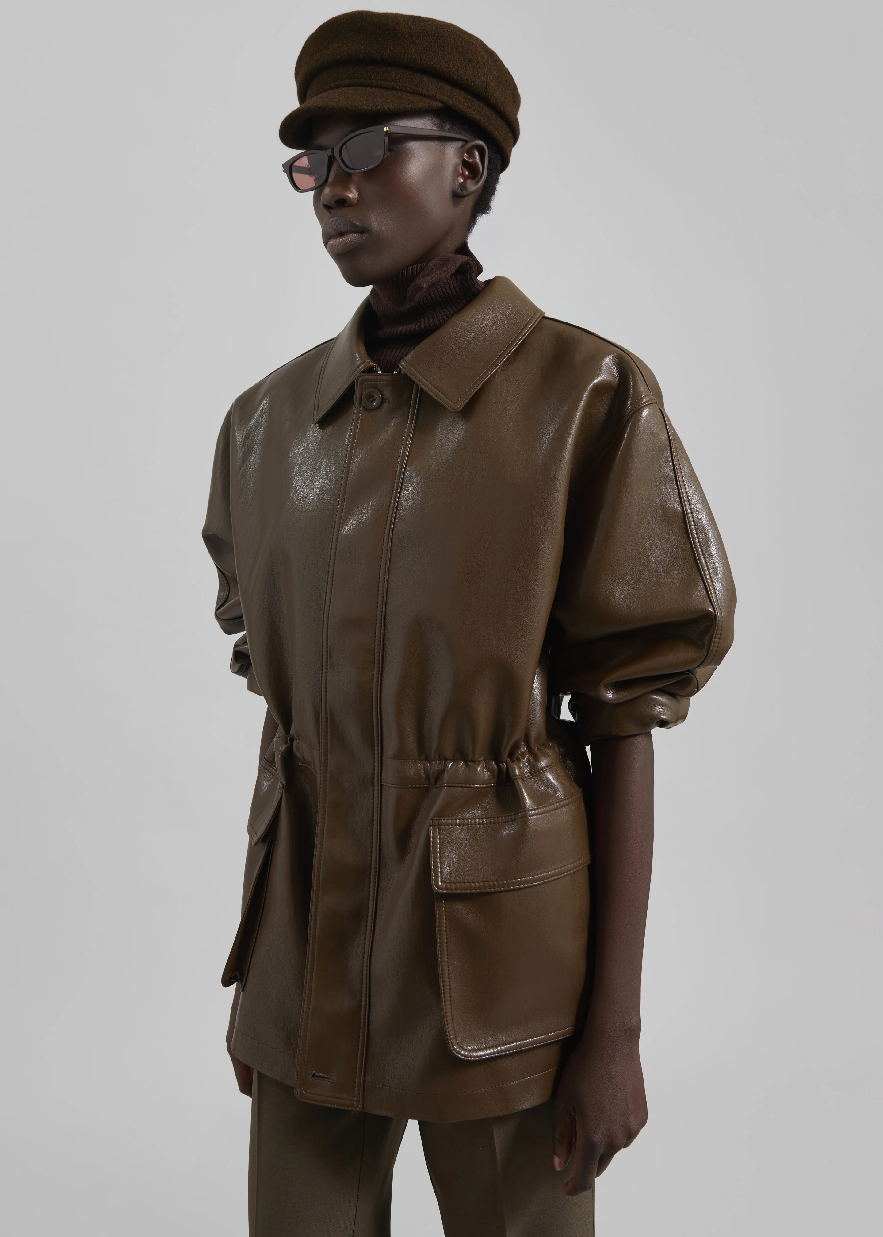 Cassel Faux Leather Jacket - Brown - Image 5