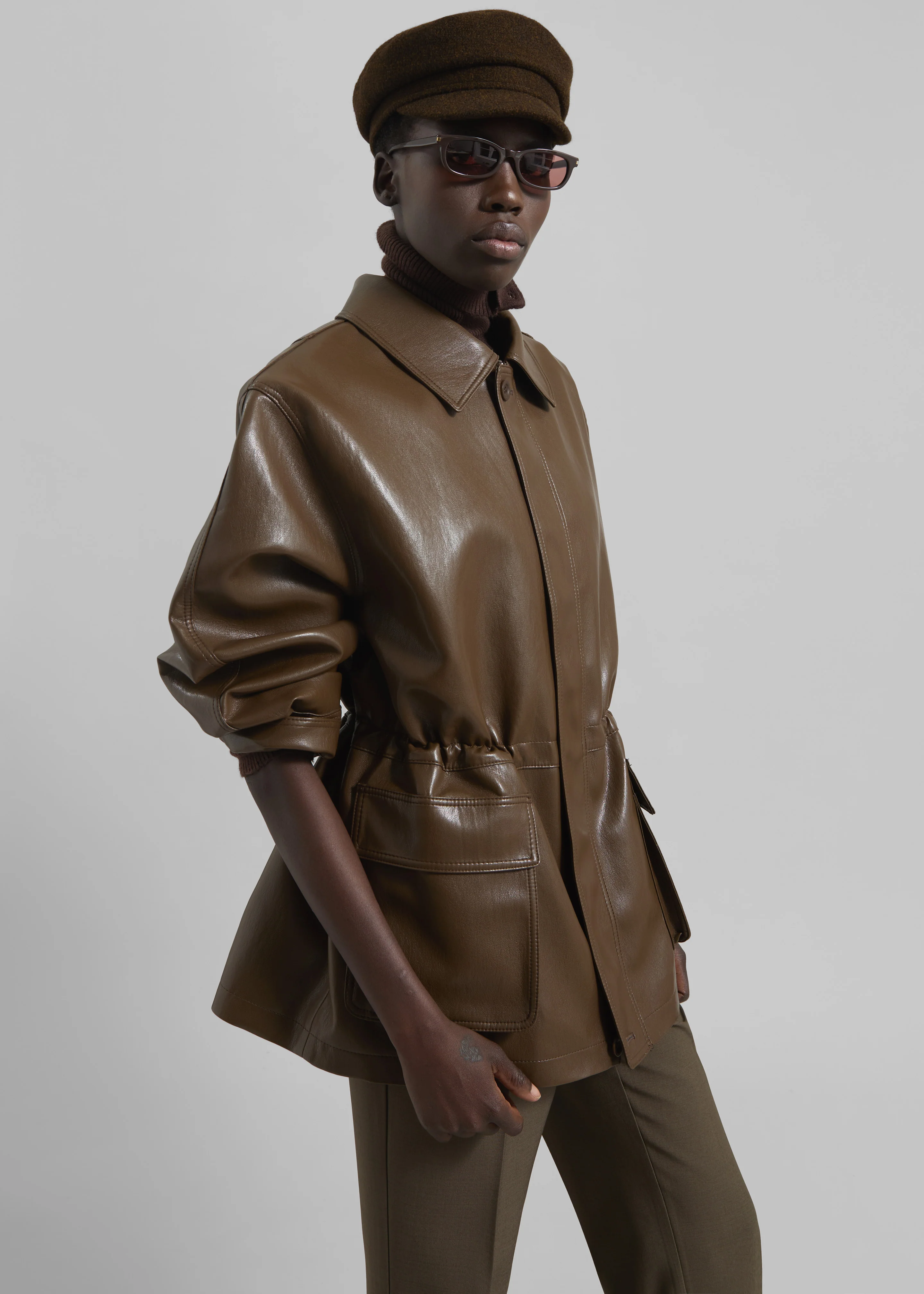 Cassel Faux Leather Jacket - Brown - Image 8