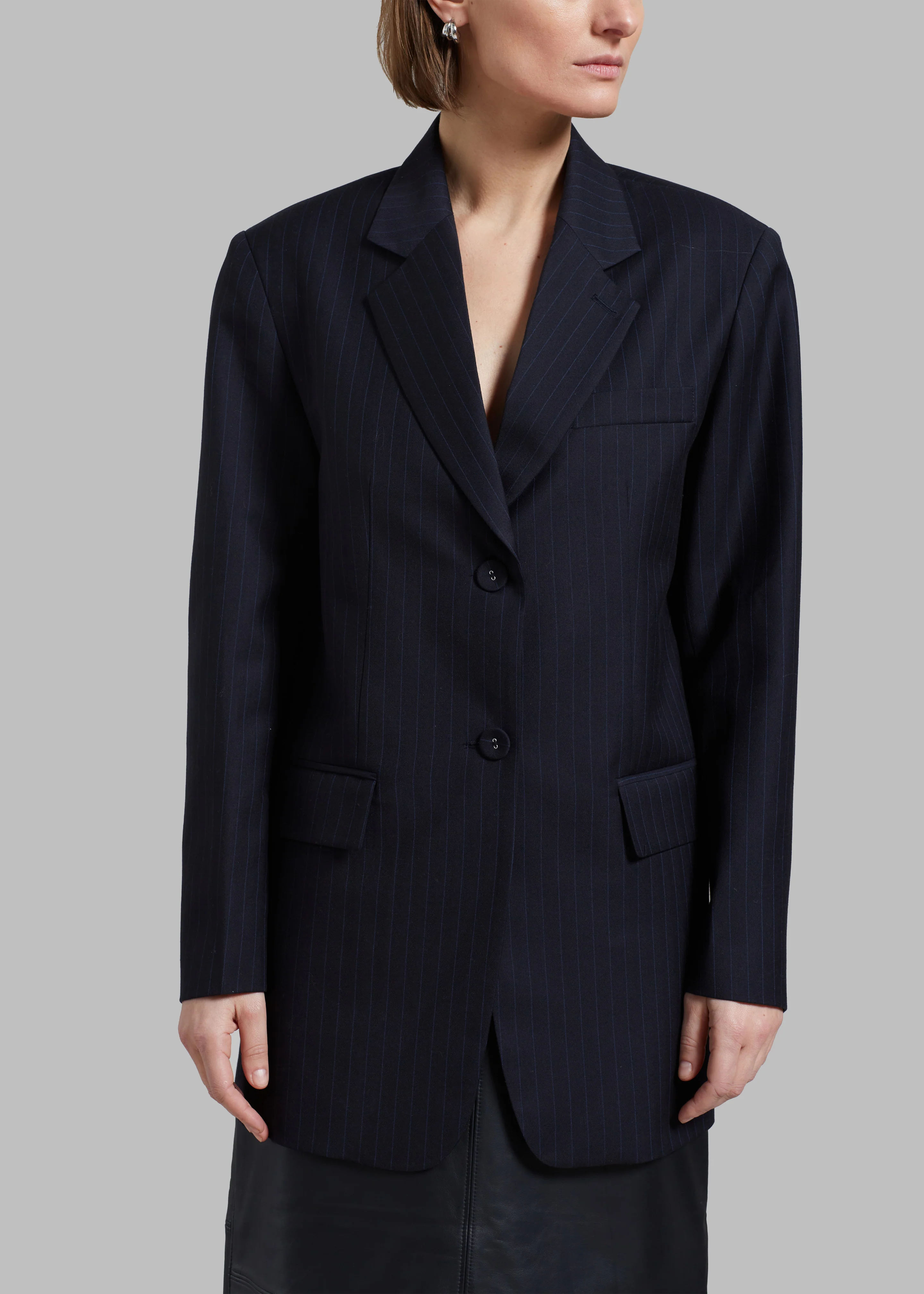 Cedric Open Back Blazer - Navy Stripe - Image 5