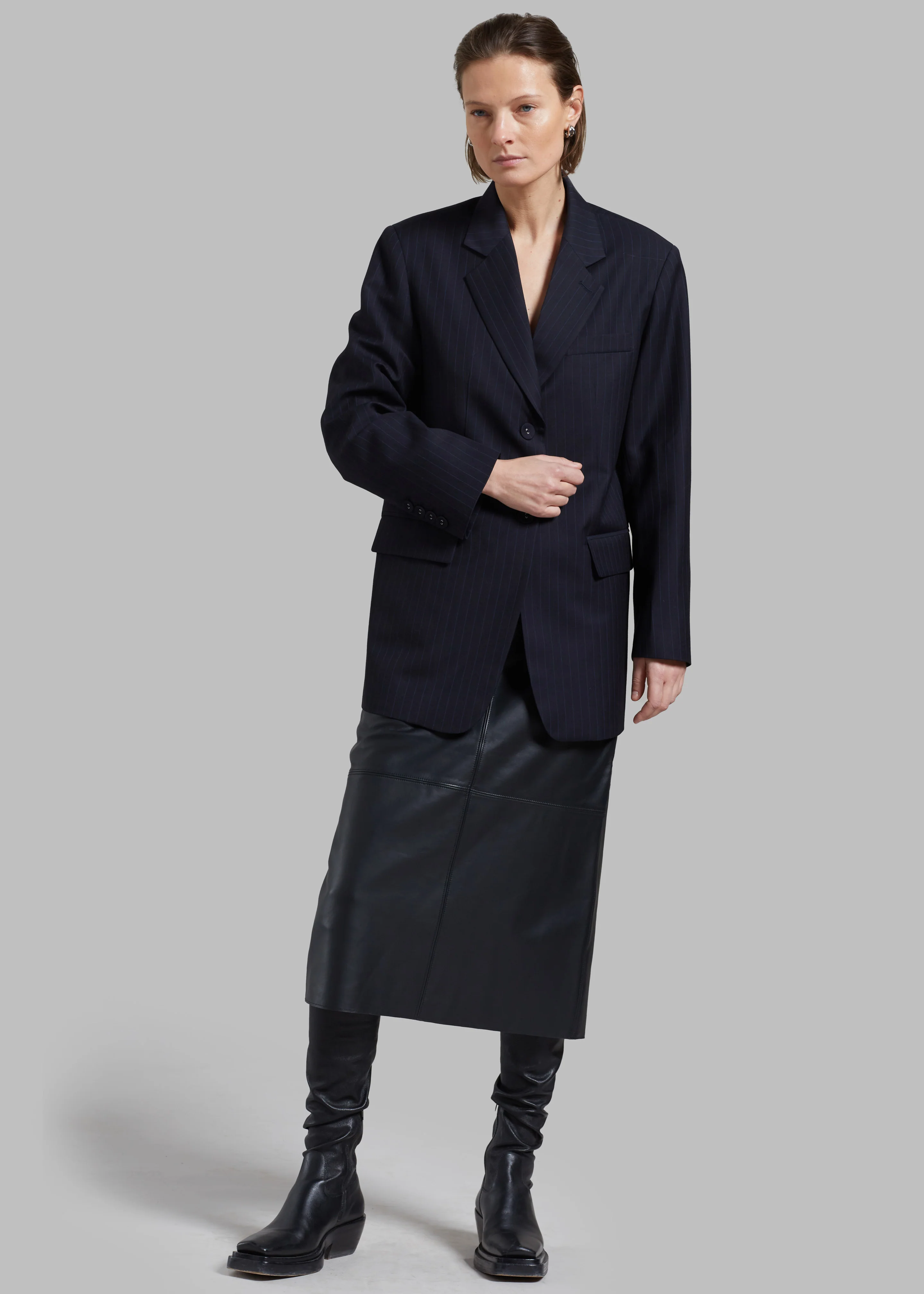 Cedric Open Back Blazer - Navy Stripe - Image 6