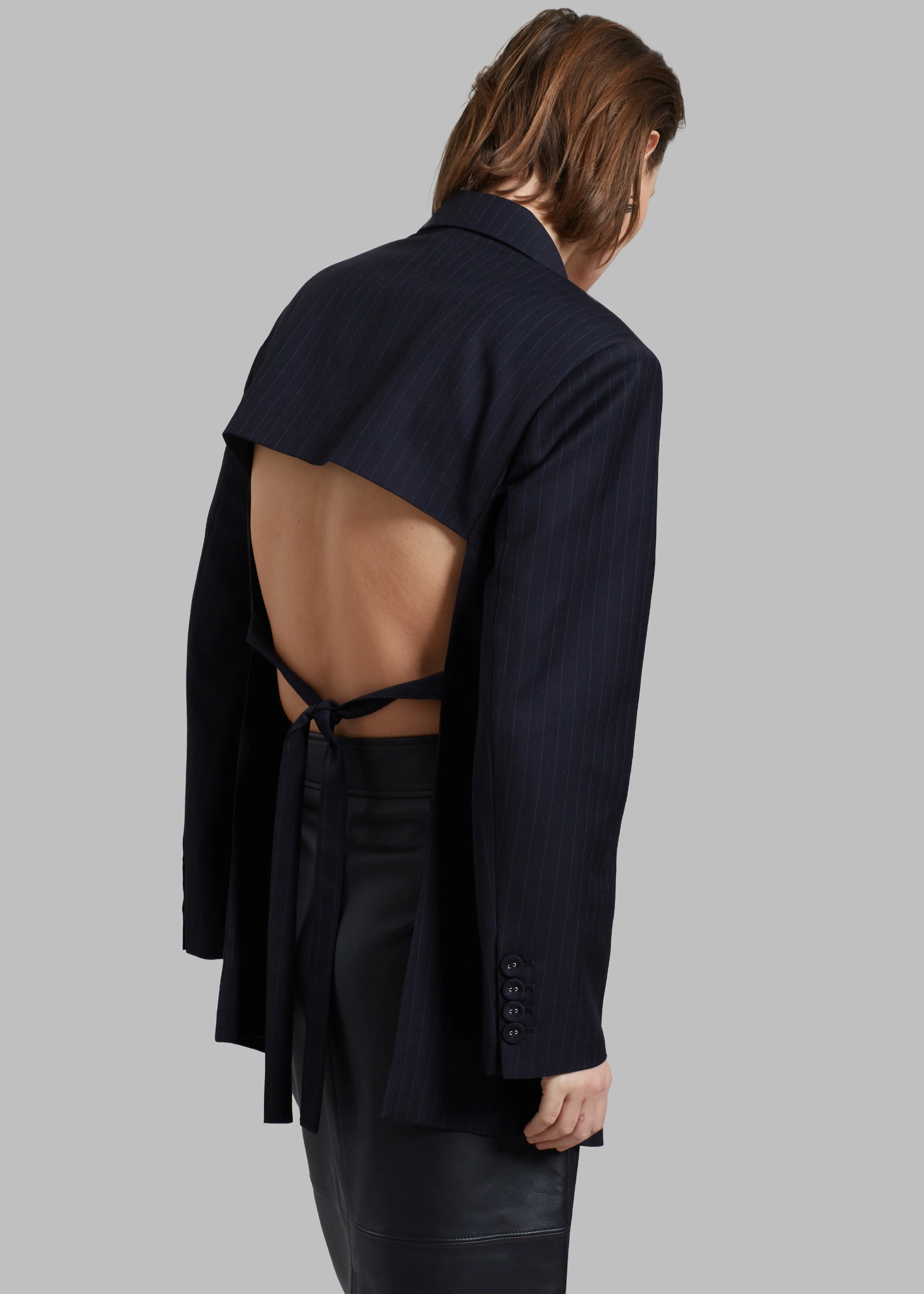 Cedric Open Back Blazer - Navy Stripe - Image 7