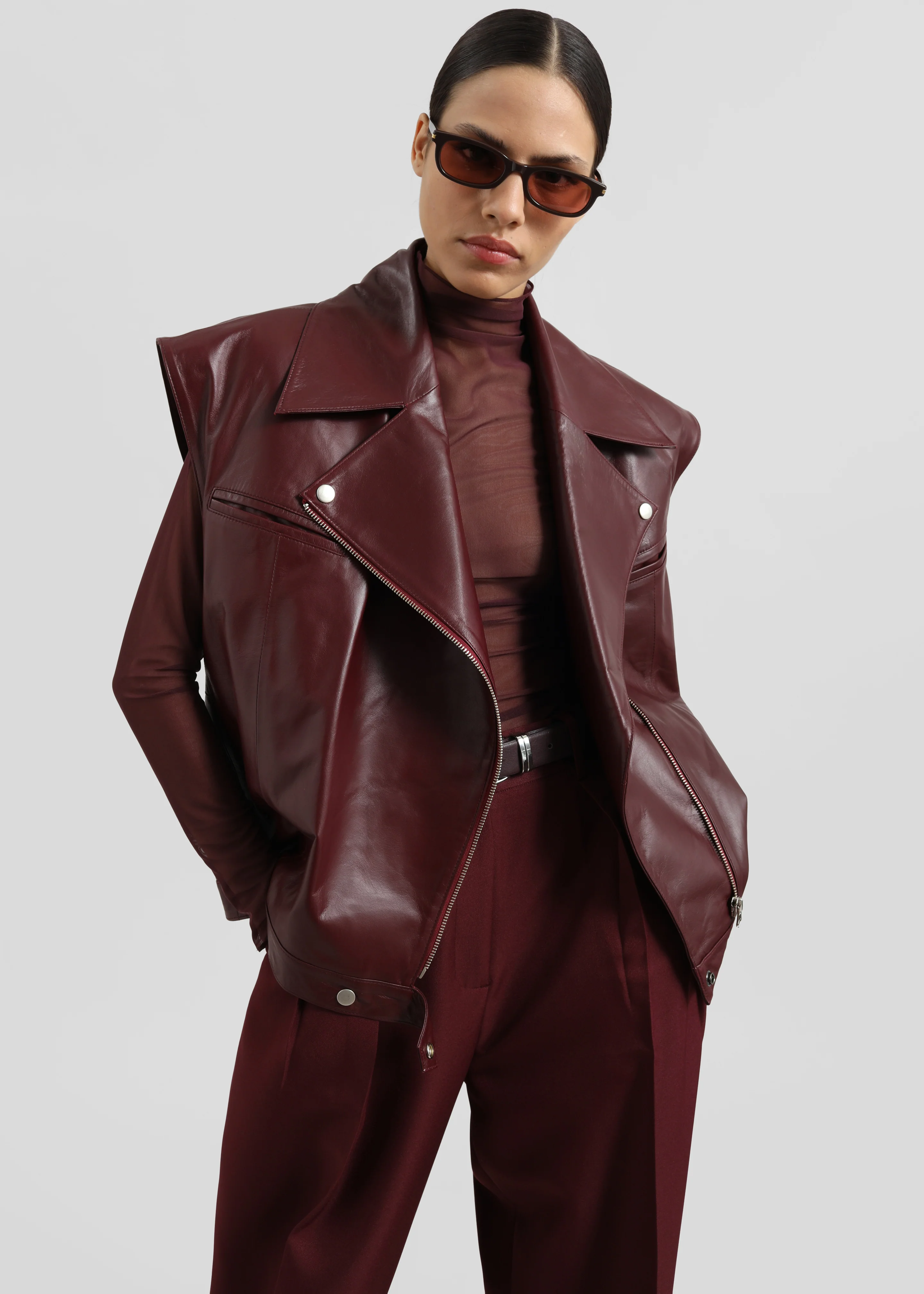 Cetina Leather Vest - Burgundy - Image 2