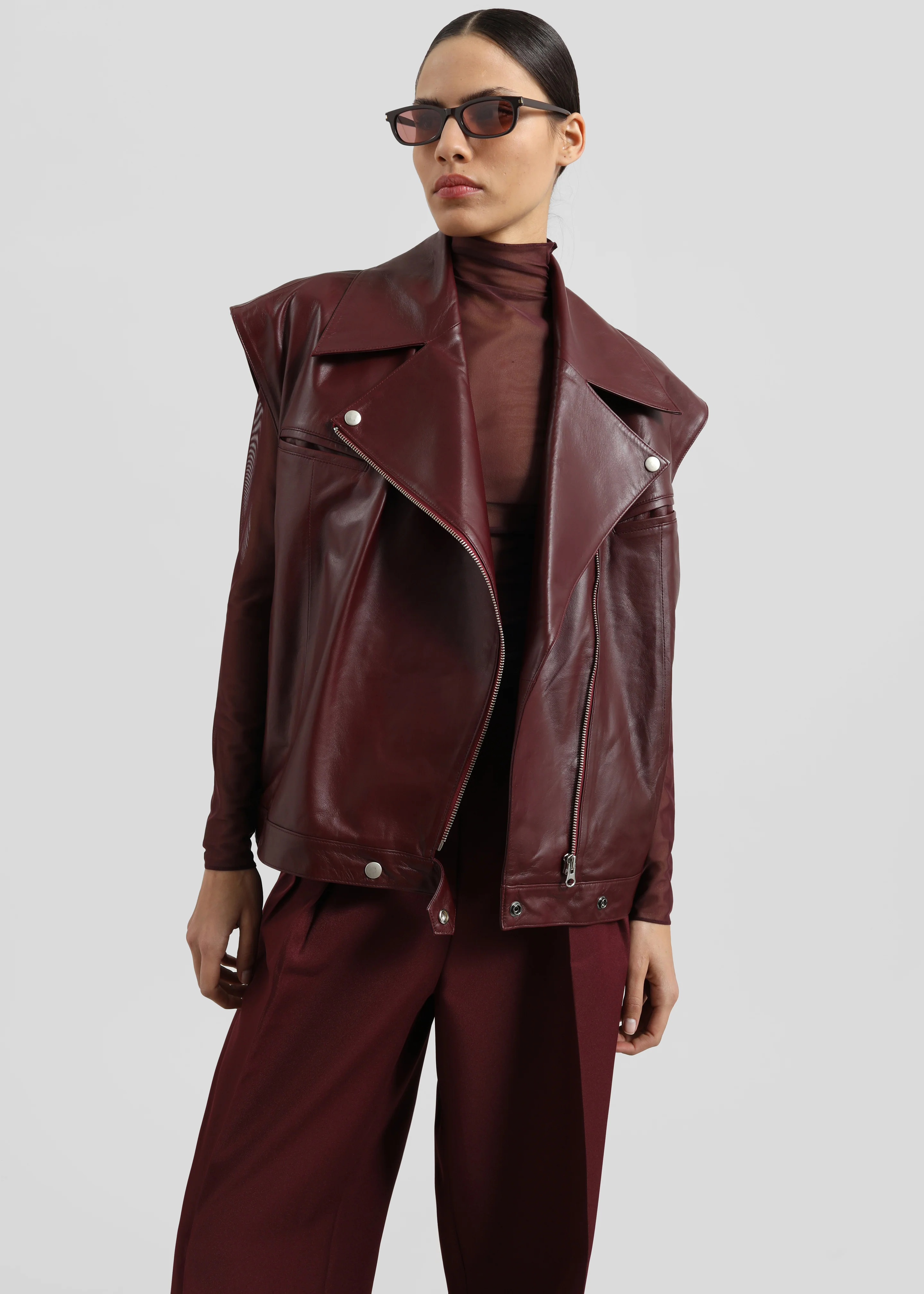 Cetina Leather Vest - Burgundy - Image 3