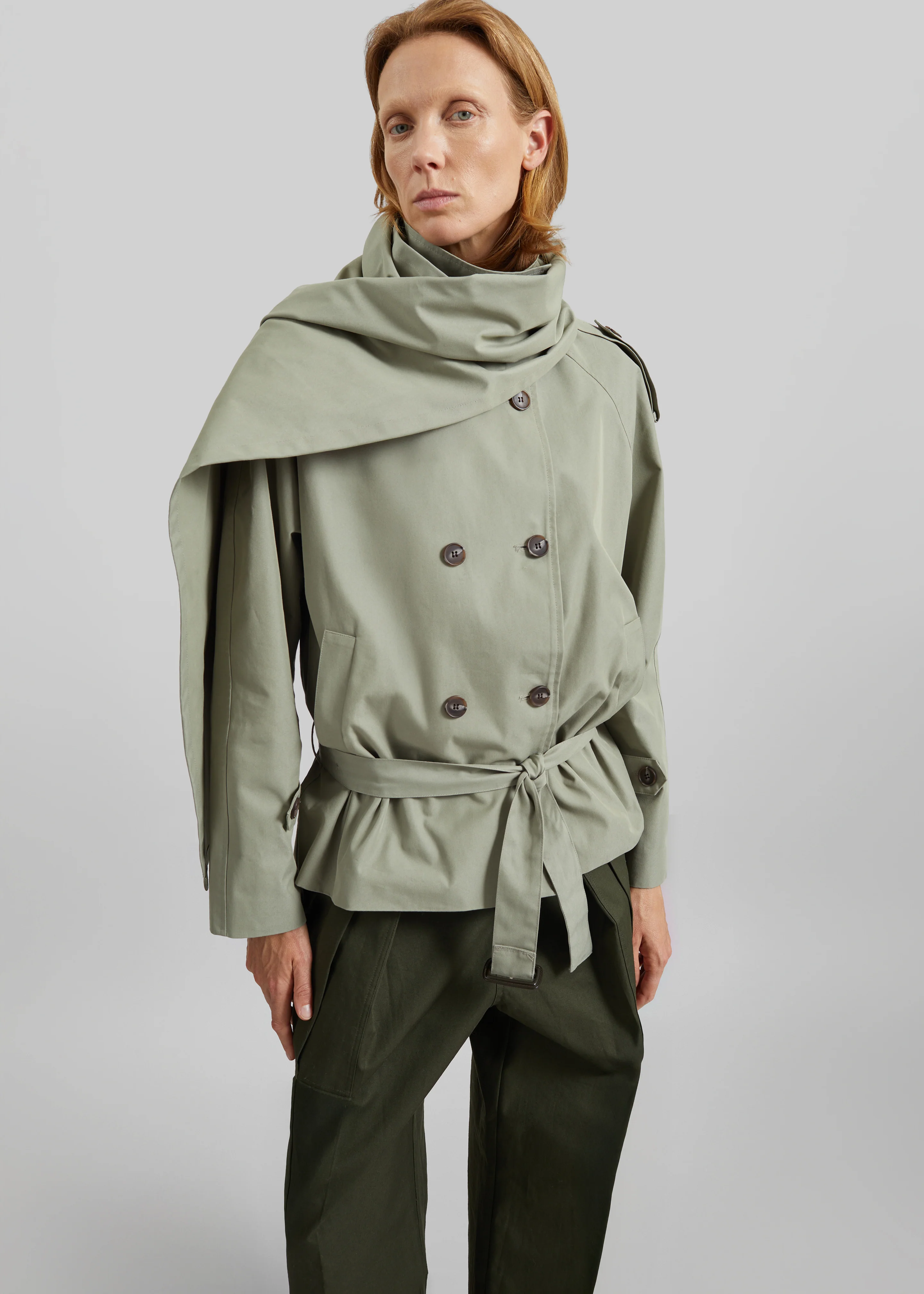 Charonne Scarf Short Trench - Sage - Image 7