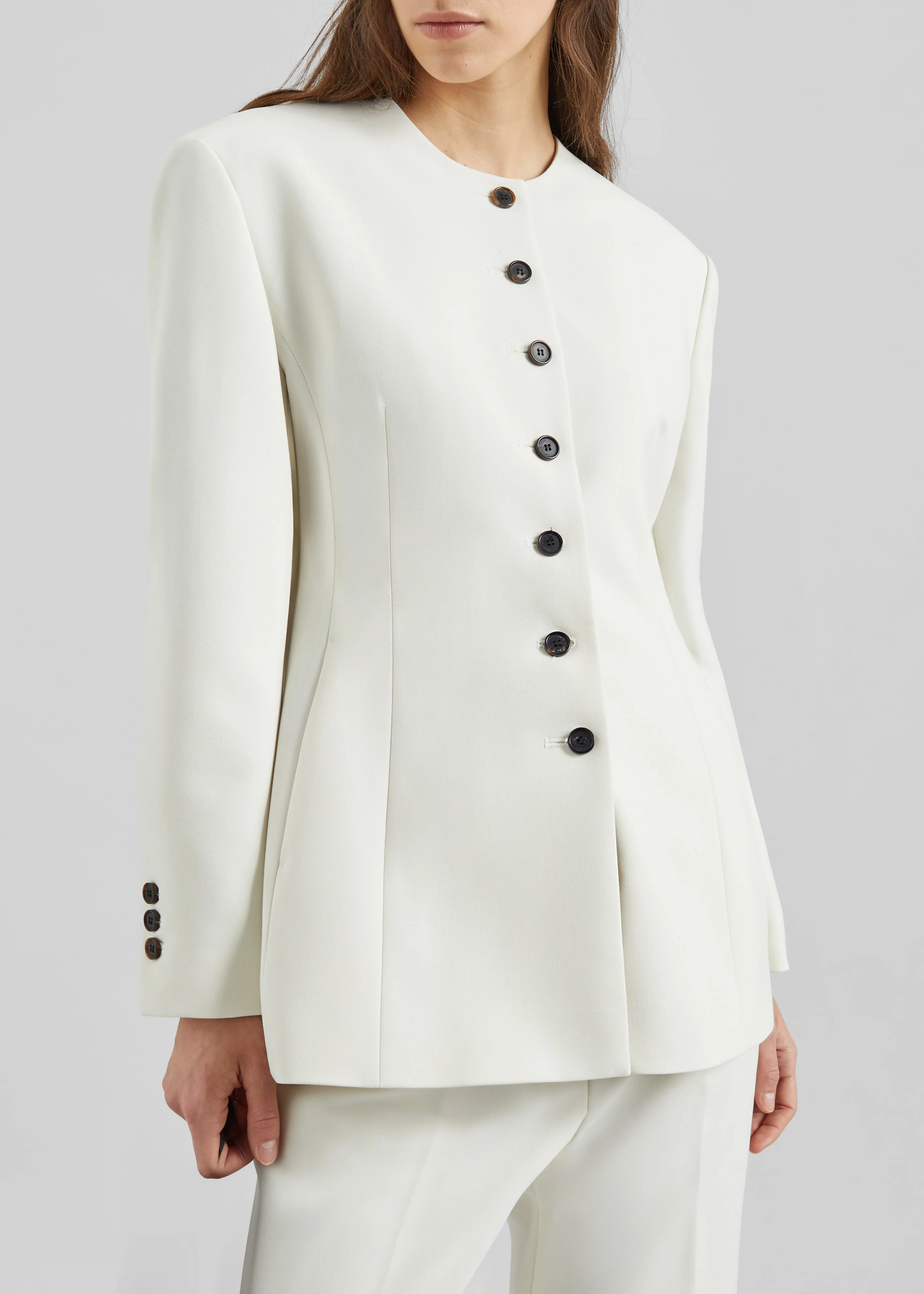 Chesnay Collarless Blazer - Cream - Image 5