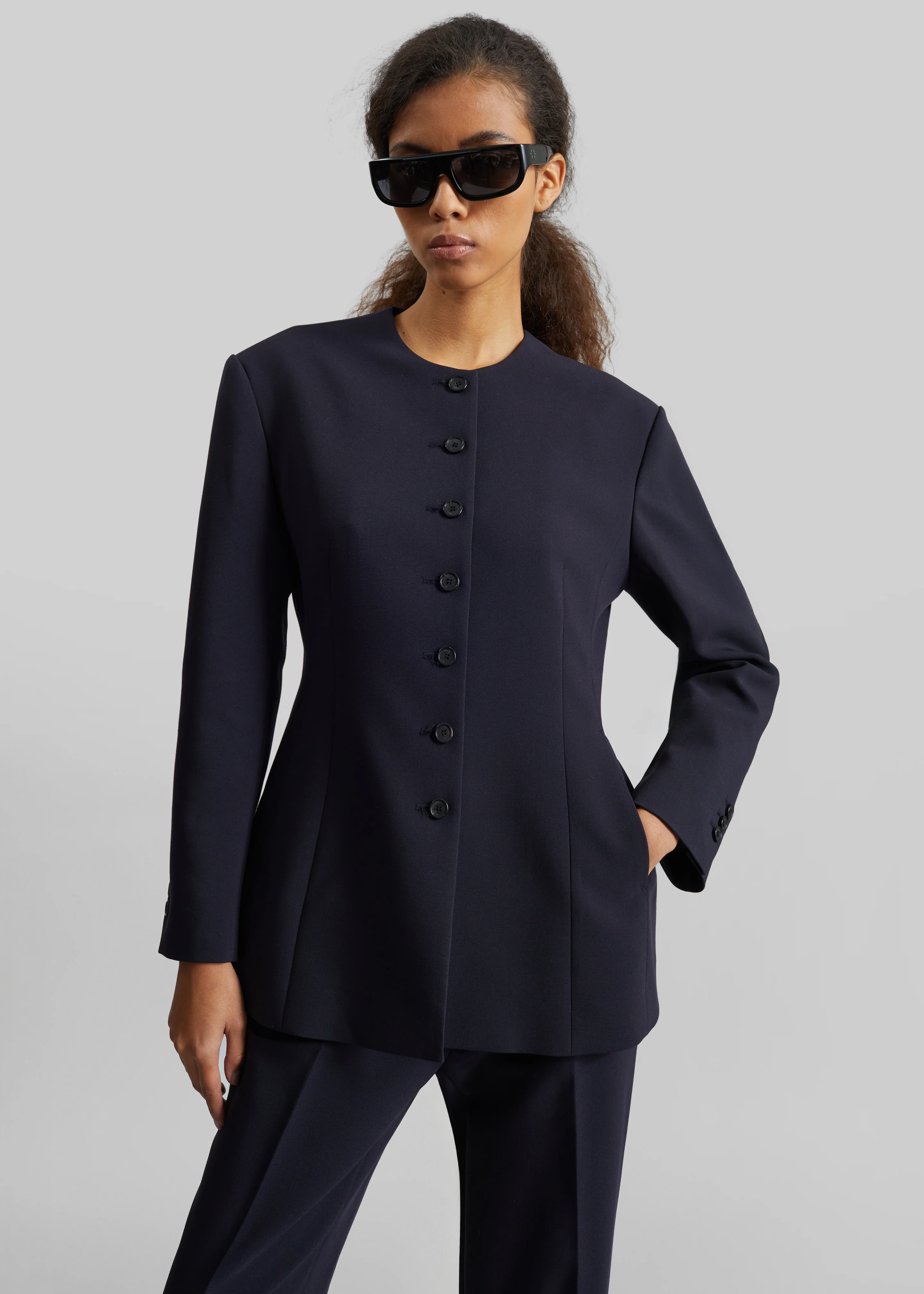 Chesnay Collarless Blazer - Navy - Image 5
