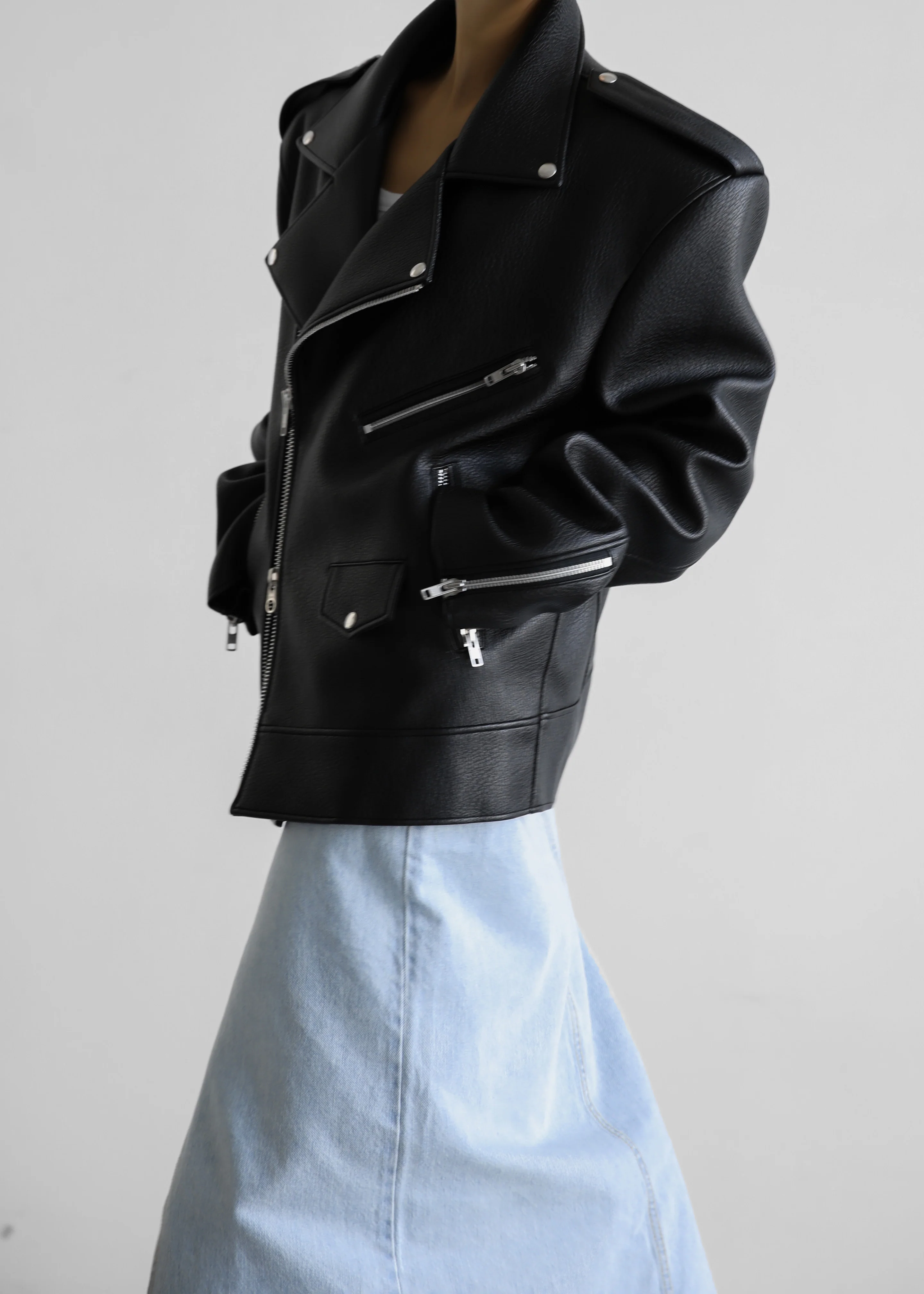 Chicago Oversized Biker Jacket - Black - Image 11