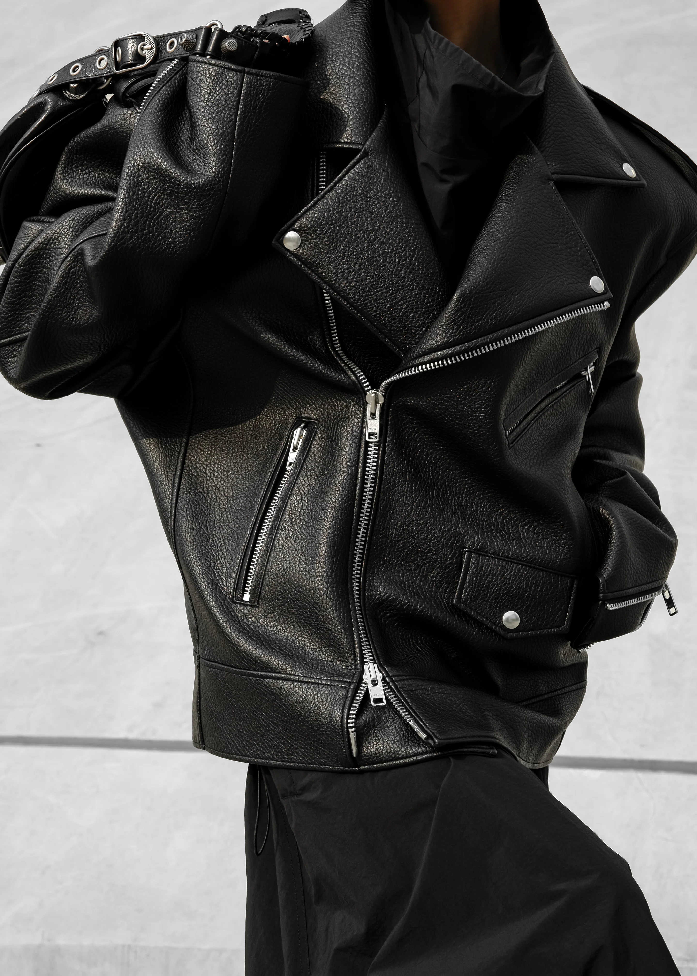 Chicago Oversized Biker Jacket - Black - Image 13