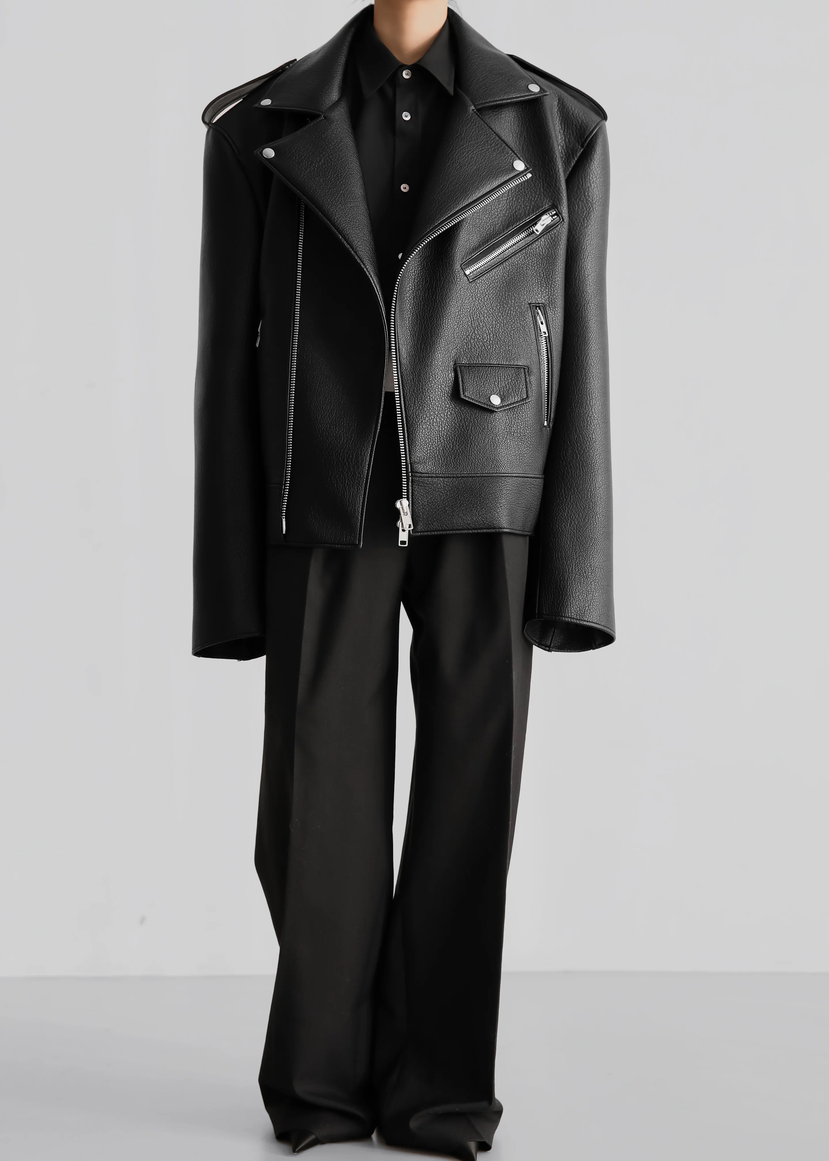 Chicago Oversized Biker Jacket - Black - Image 4