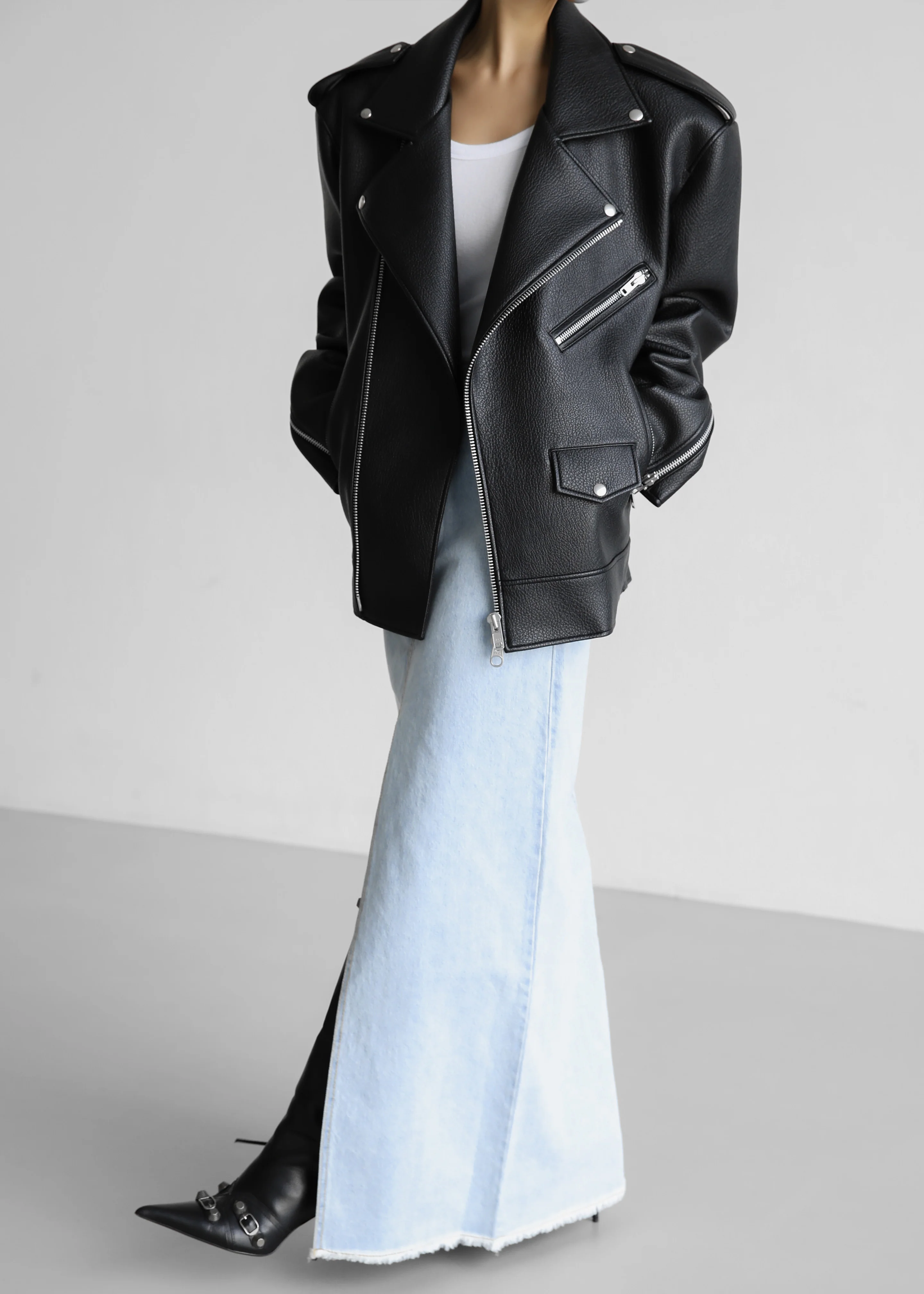 Chicago Oversized Biker Jacket - Black - Image 5