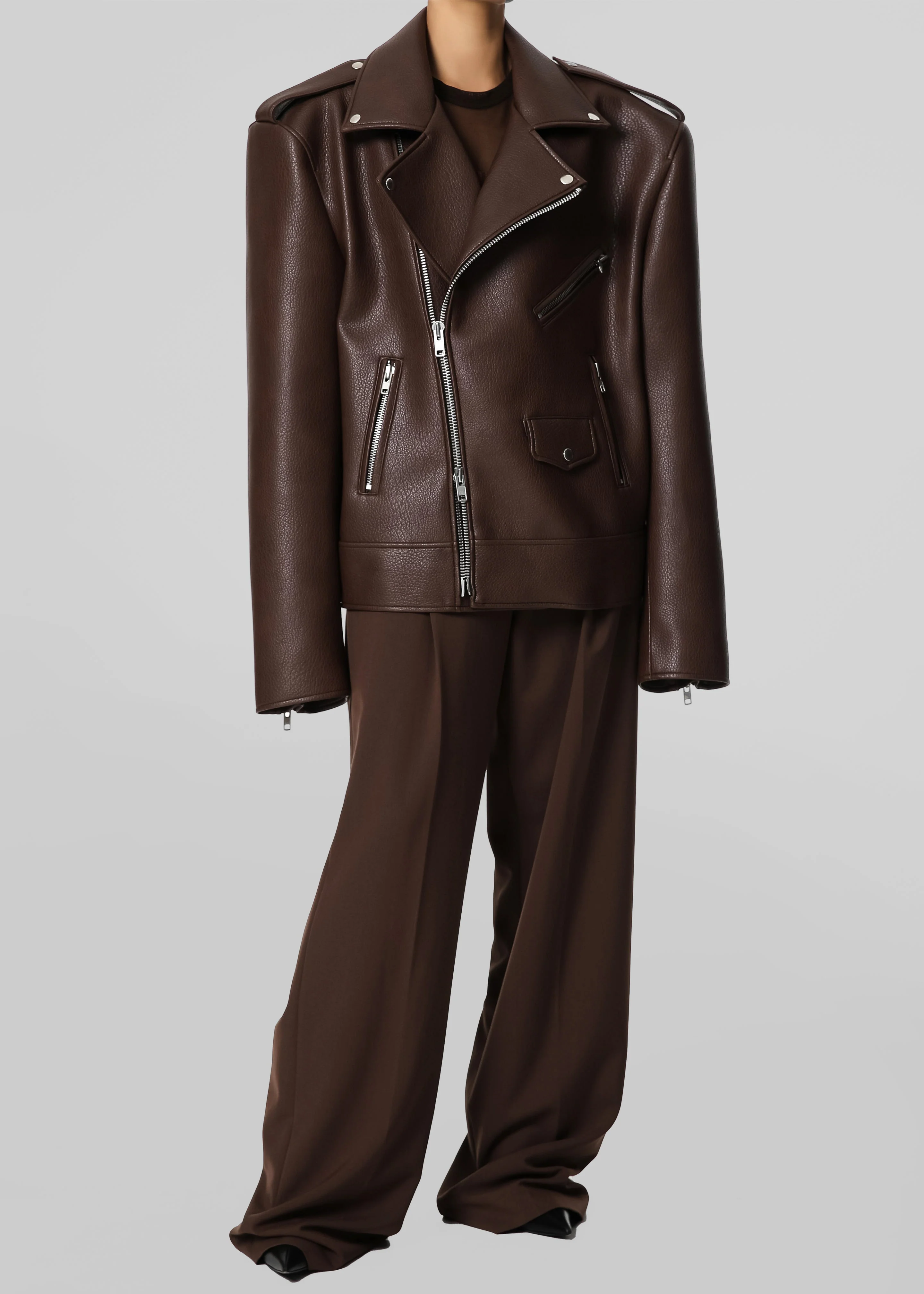 Chicago Oversized Biker Jacket - Brown - Image 10