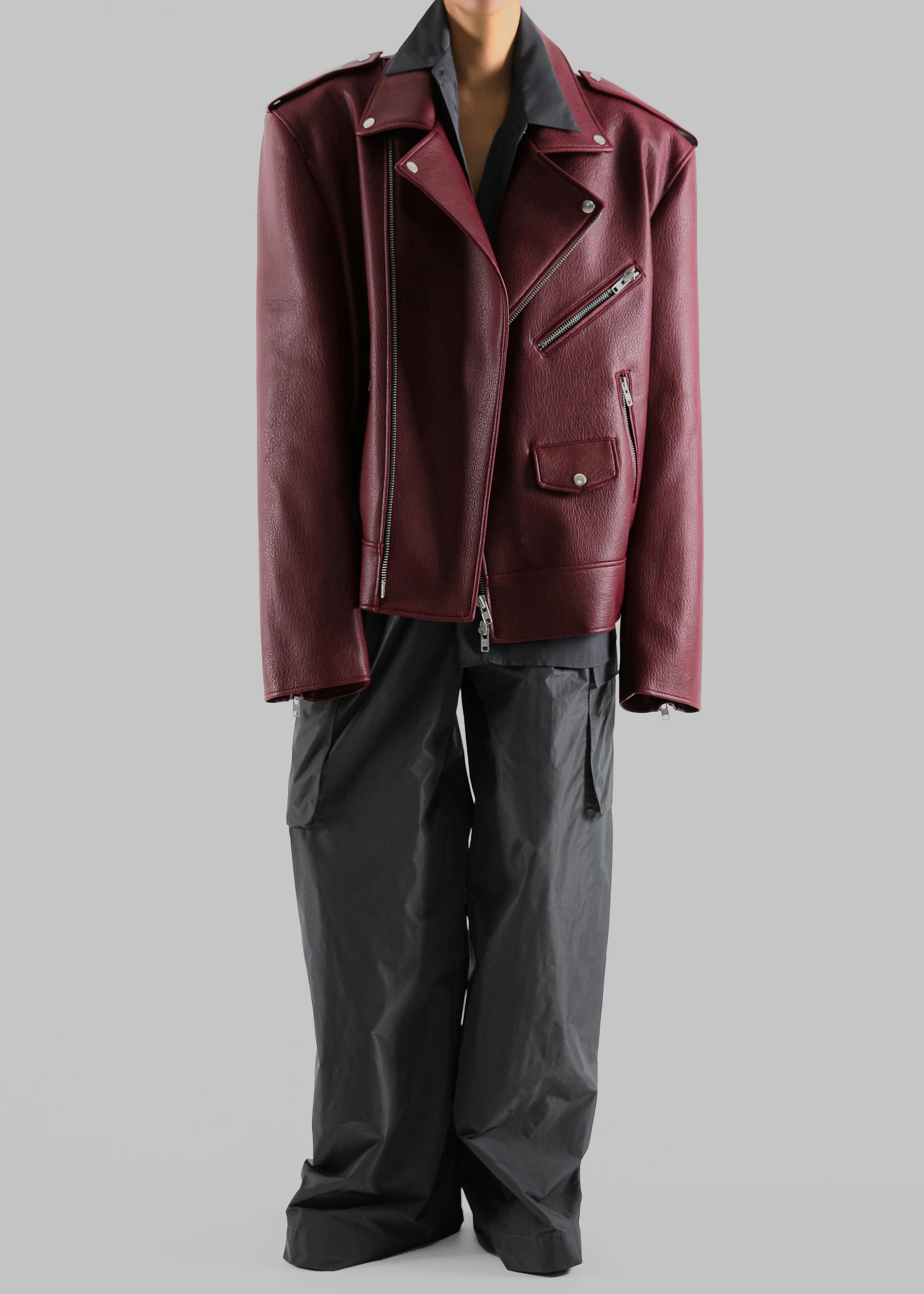 Chicago Oversized Biker Jacket - Burgundy - Image 7