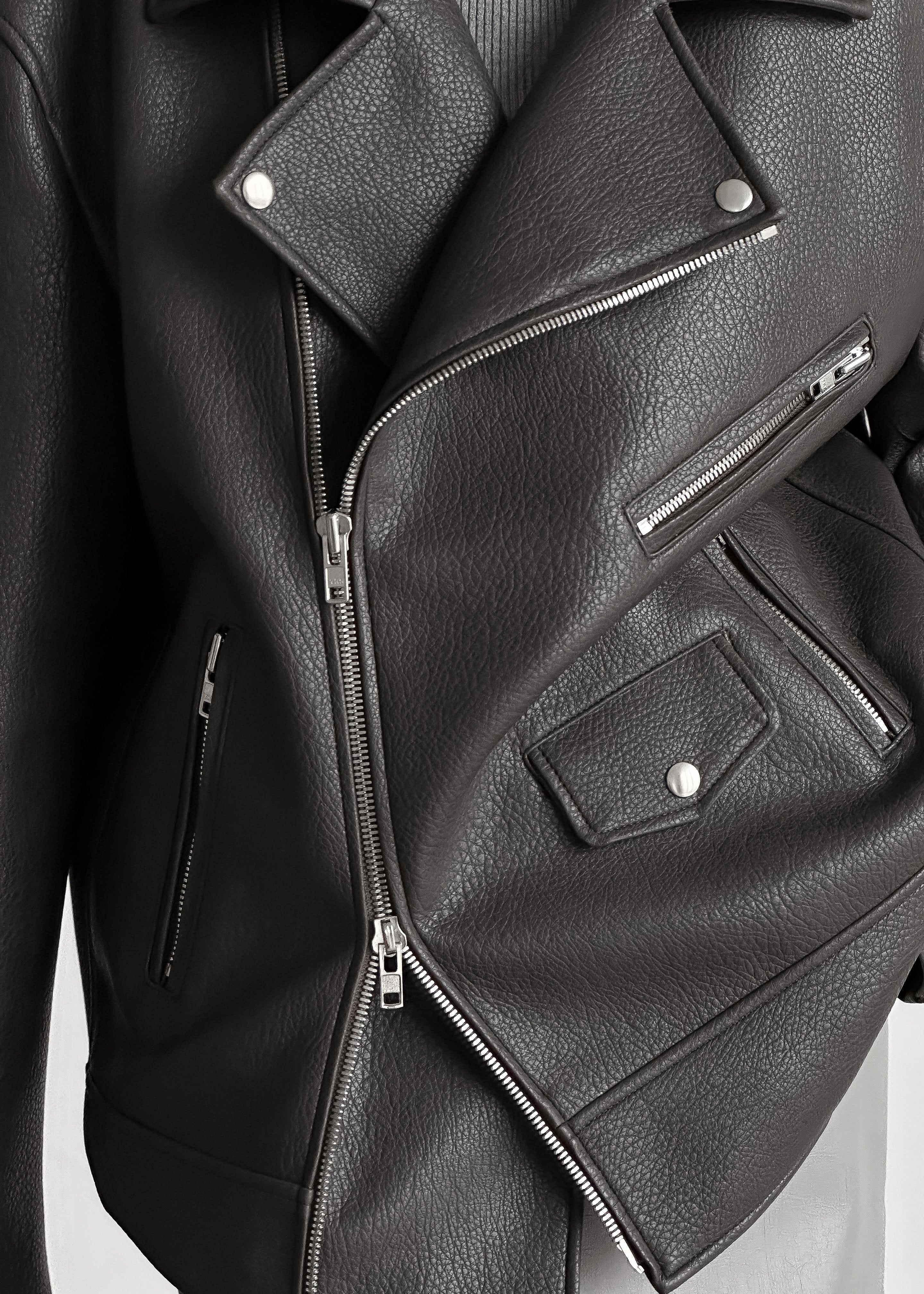 Chicago Oversized Biker Jacket - Charcoal - Image 8