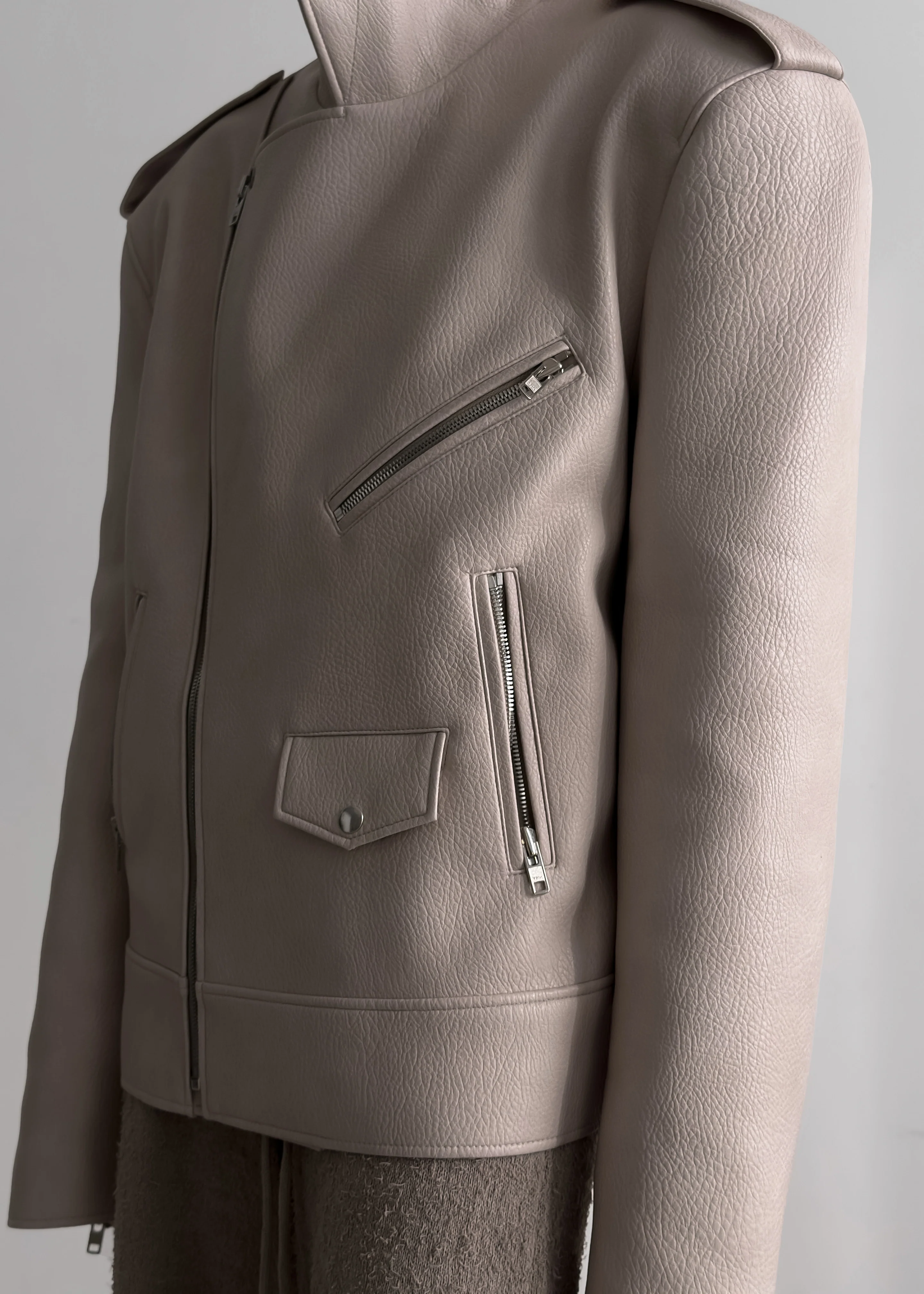 Chicago Oversized Biker Jacket - Cream - Image 10