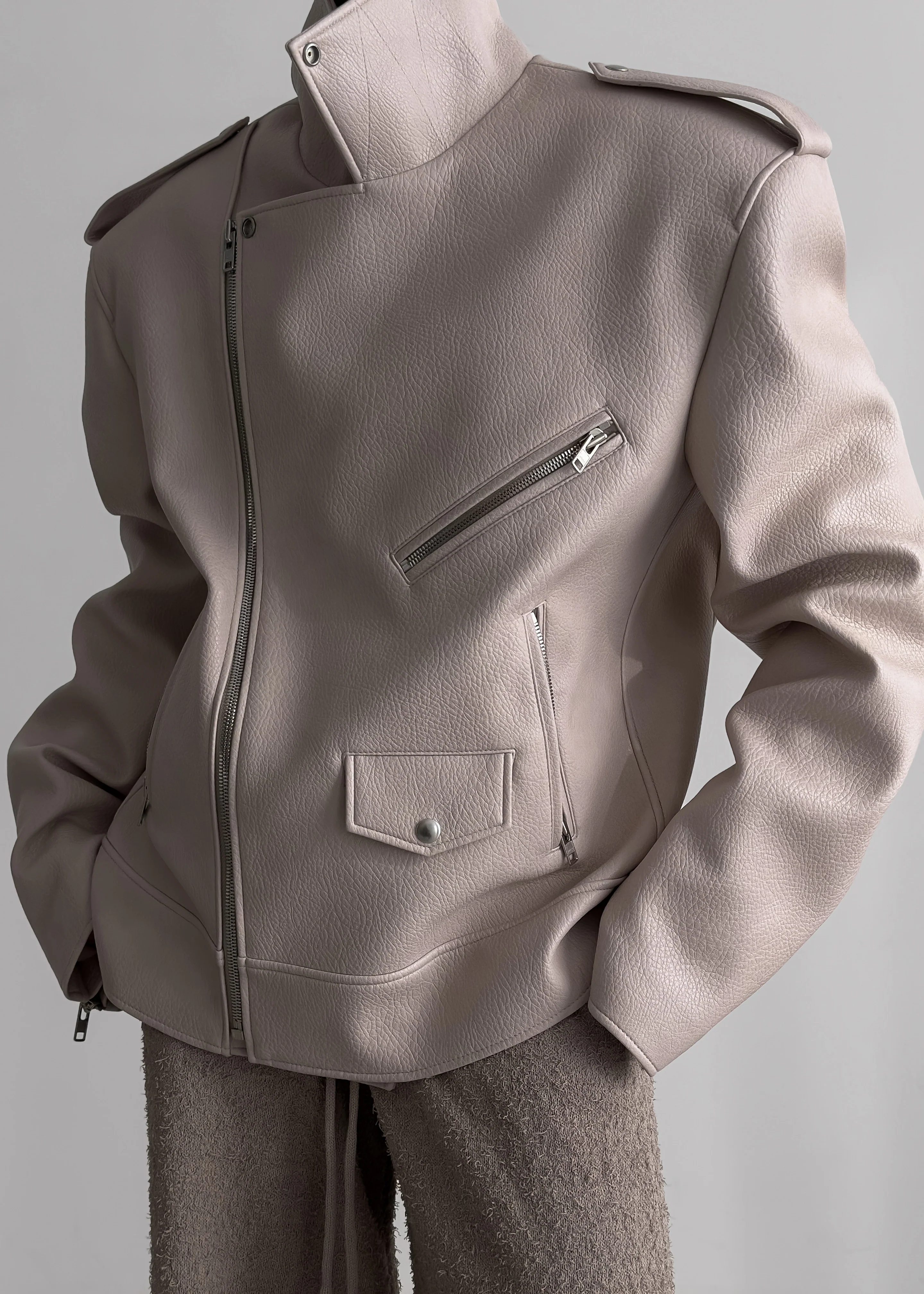 Chicago Oversized Biker Jacket - Cream - Image 7