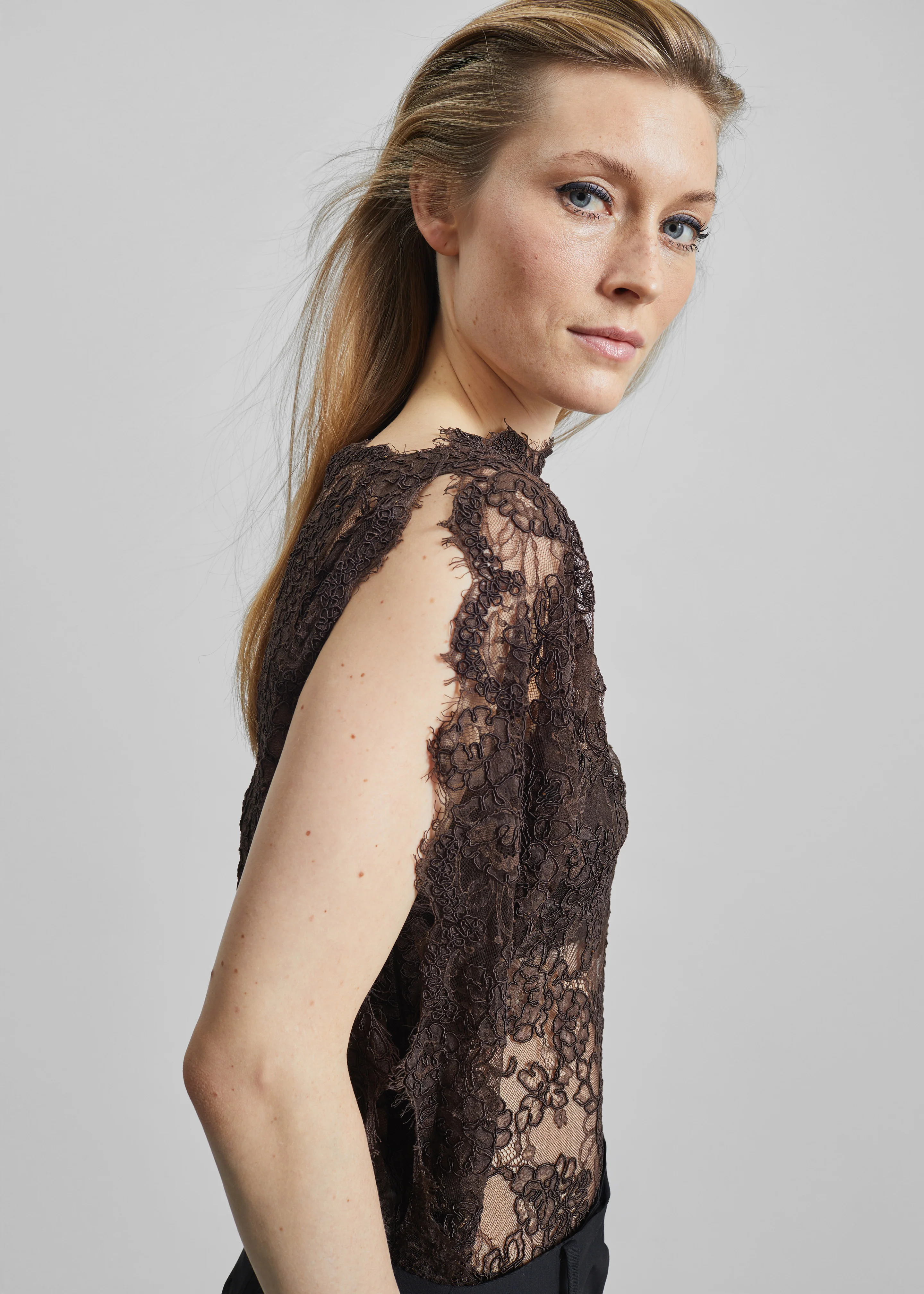 Christopher Esber Mahara Floating Lace Bodysuit - Umber - Image 3