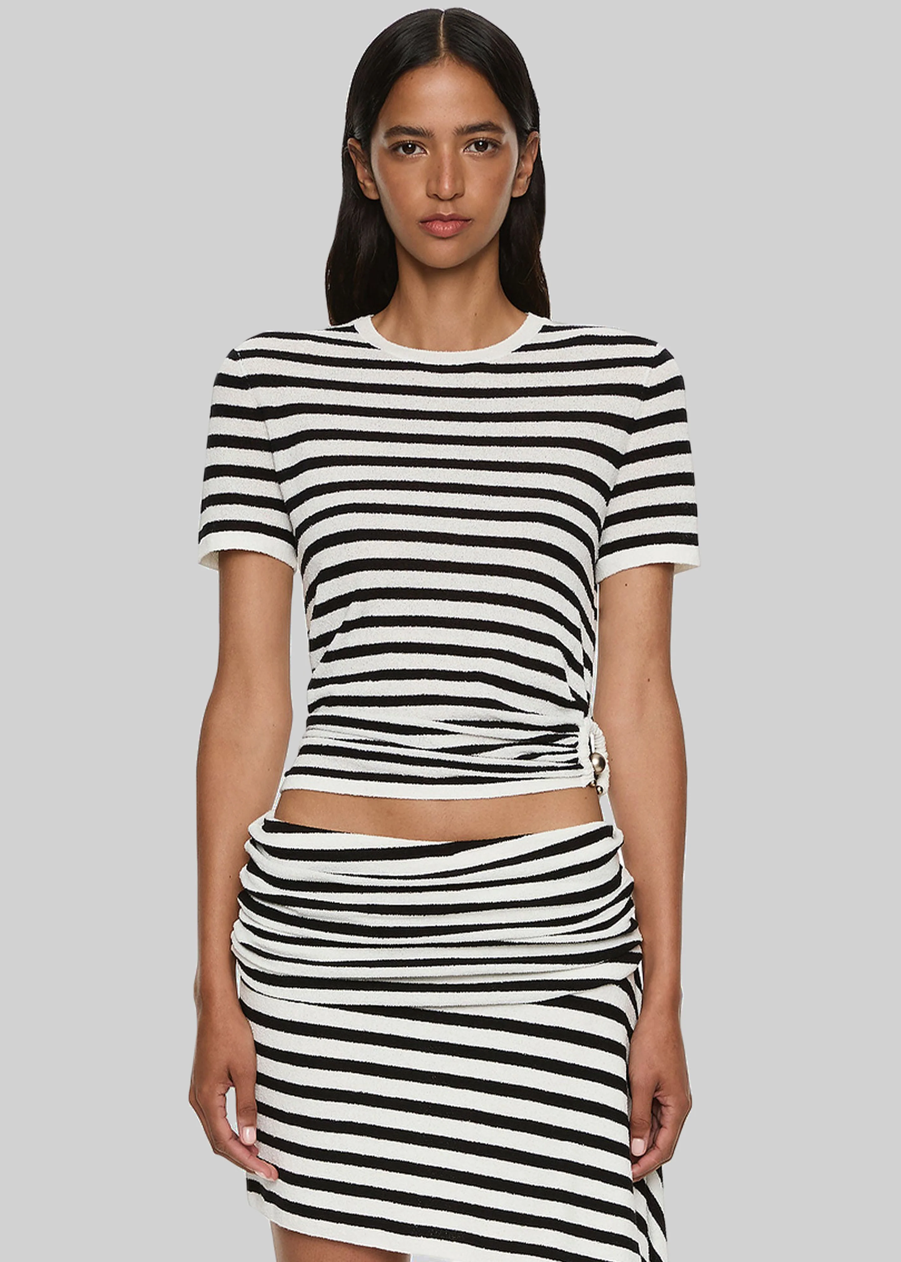 Christopher Esber Stripe Knit Ruched Orbit Tee - Black/White Stripe - Image 2