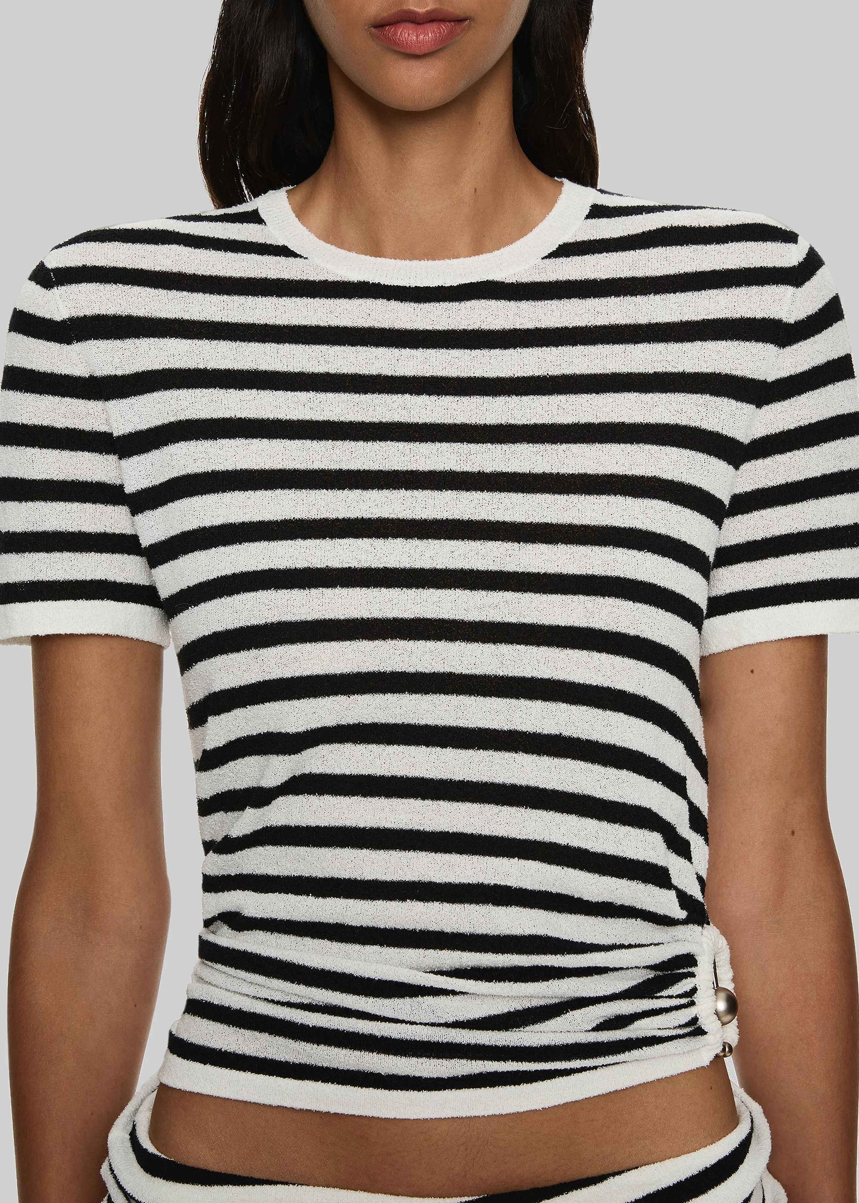 Christopher Esber Stripe Knit Ruched Orbit Tee - Black/White Stripe - Image 3