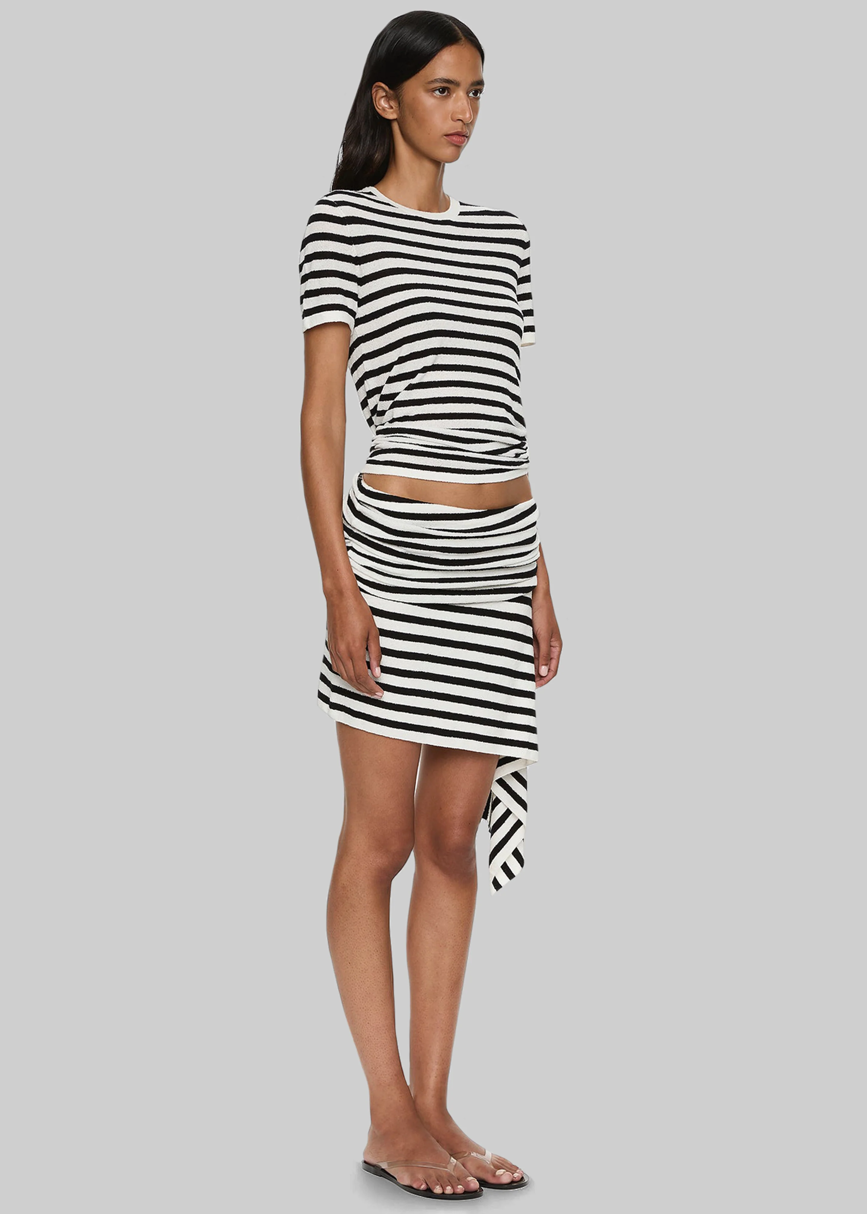 Christopher Esber Stripe Knit Ruched Orbit Tee - Black/White Stripe - Image 6