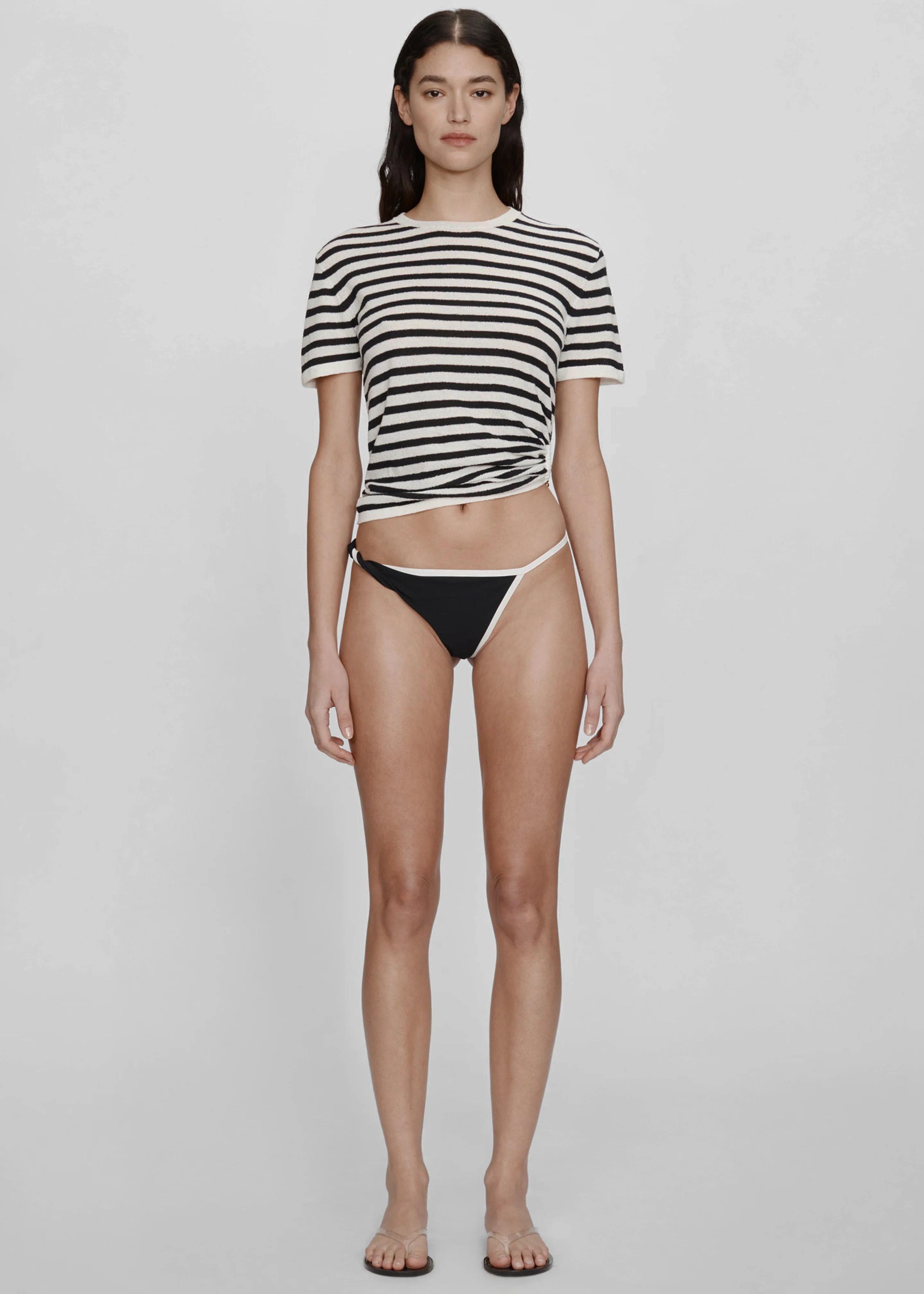 Christopher Esber Stripe Knit Ruched Orbit Tee - Black/White Stripe - Image 7