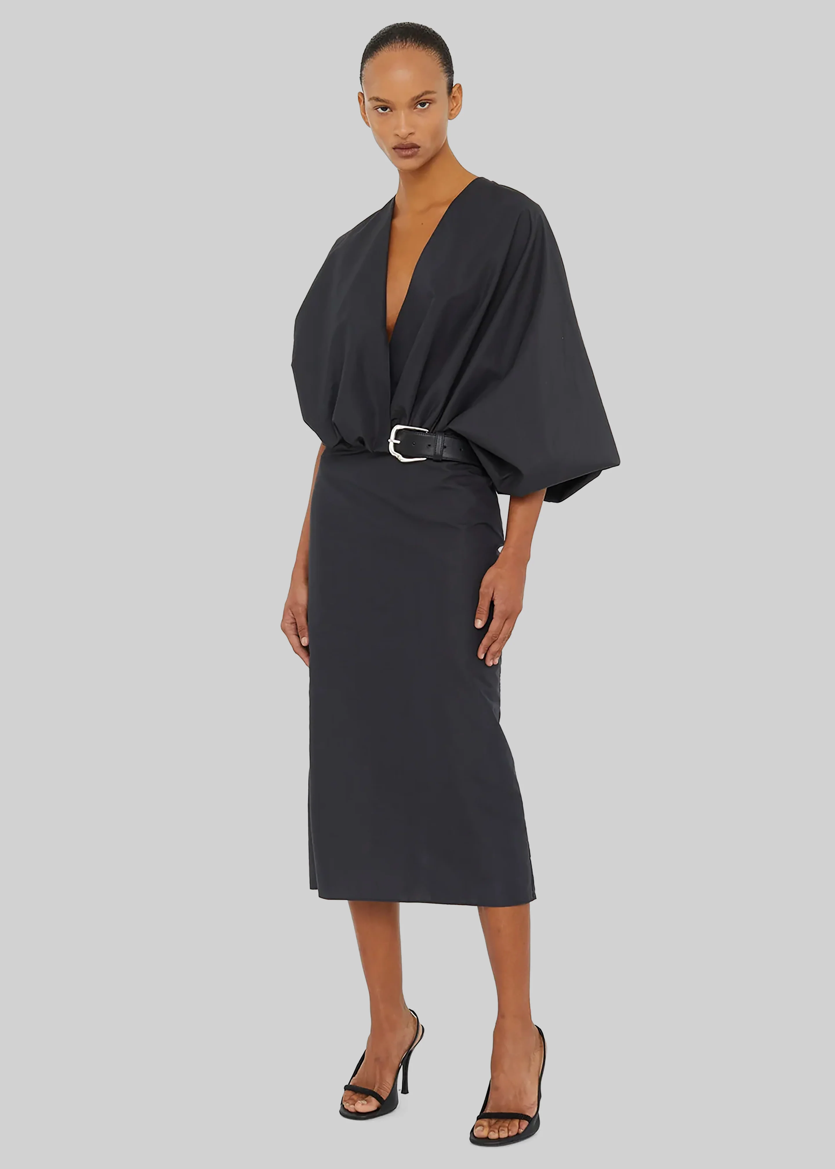 Christopher Esber Swaddled Belted Taffeta Dress - Carbon - Image 3