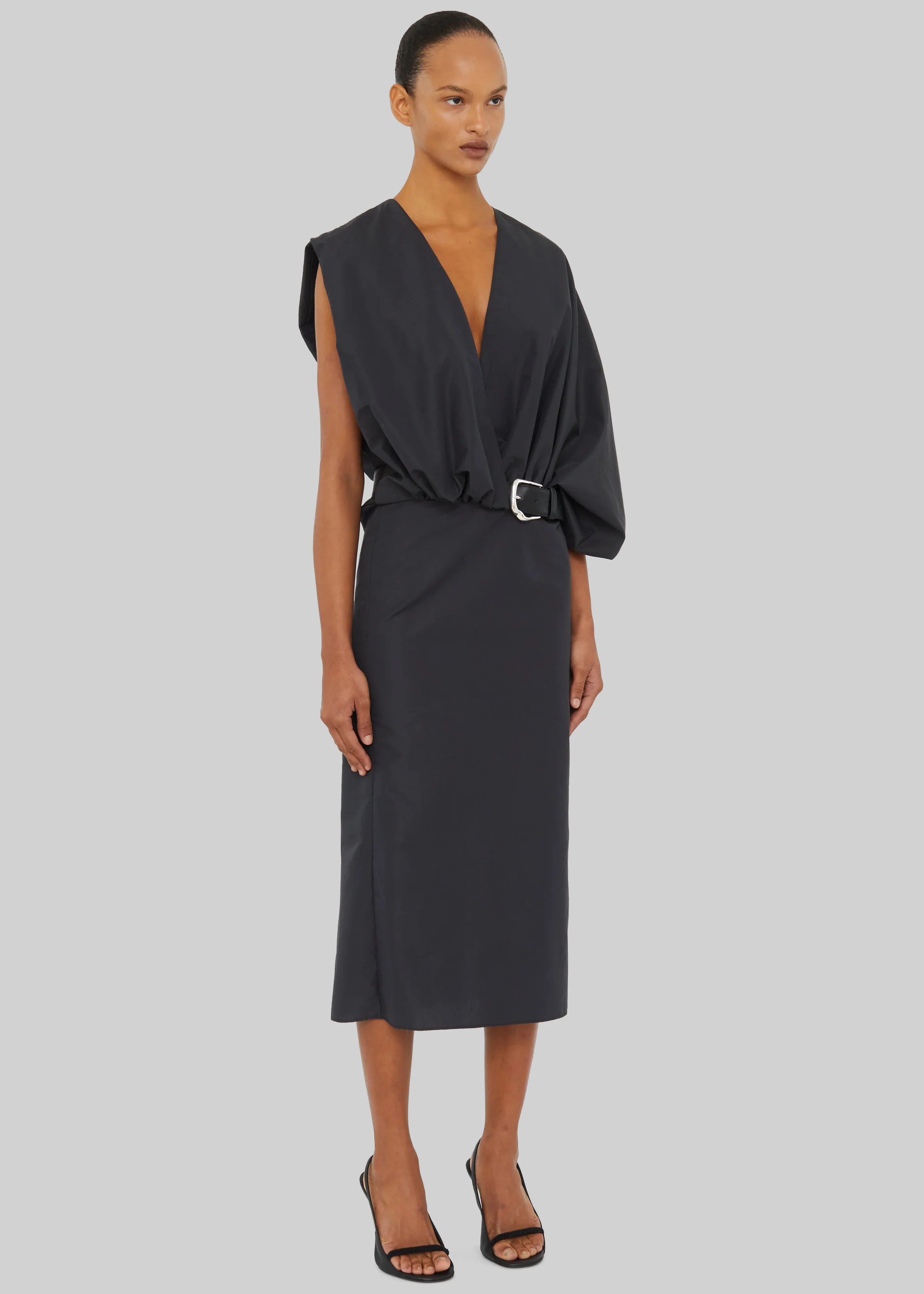 Christopher Esber Swaddled Belted Taffeta Dress - Carbon - Image 5