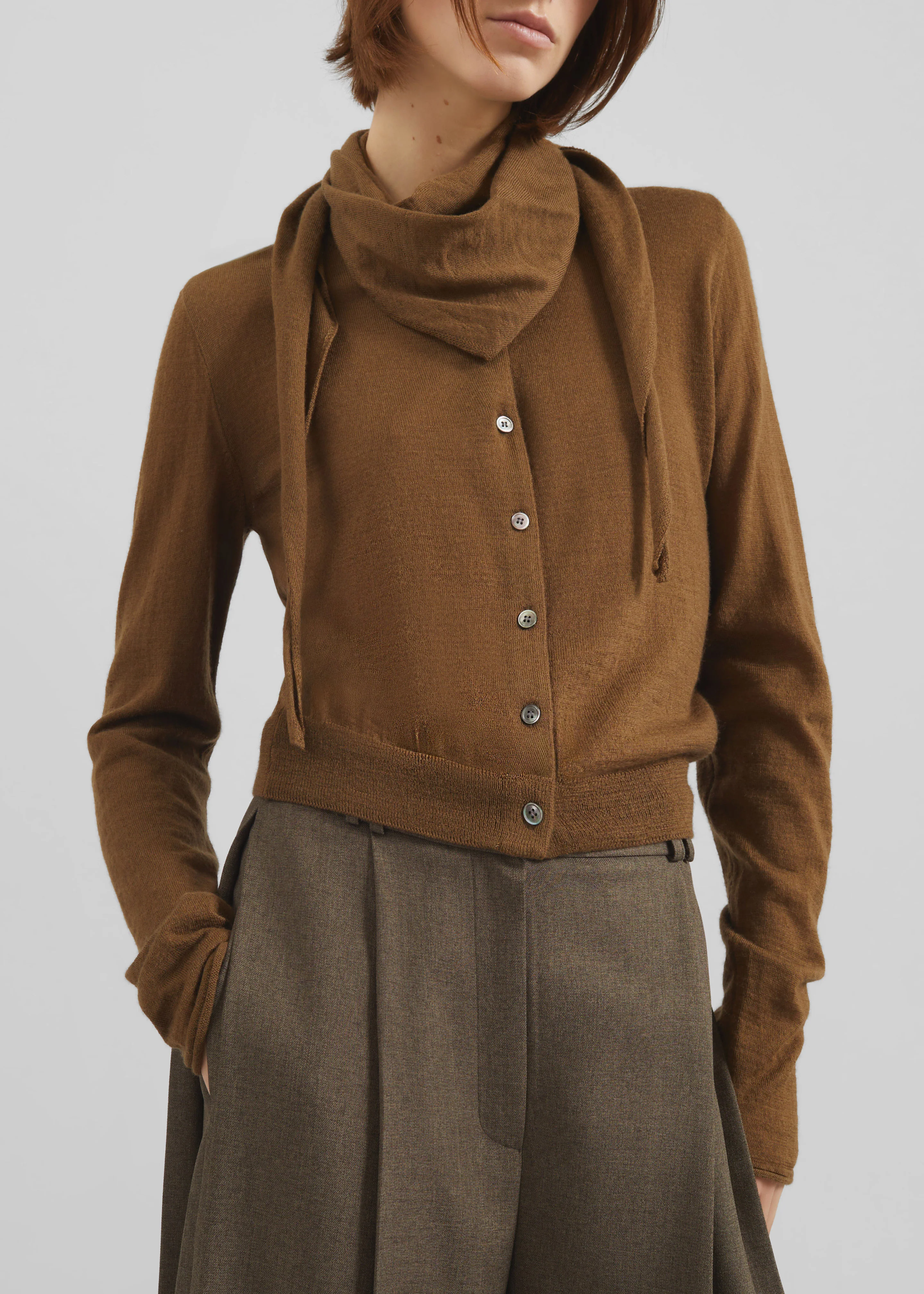 Clervaux Scarf Cardigan - Brown - Image 4
