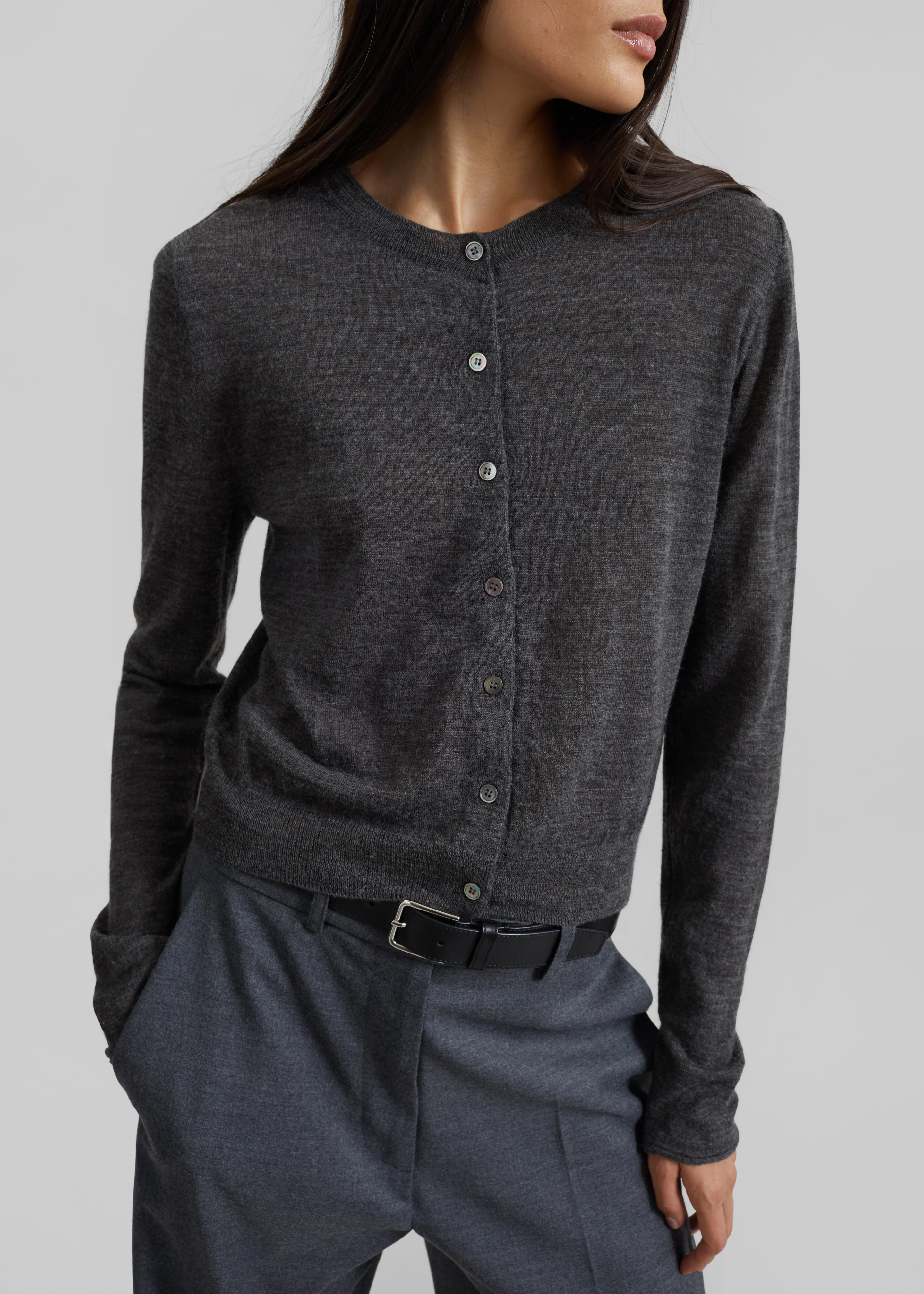 Clervaux Scarf Cardigan - Dark Grey Melange - Image 3