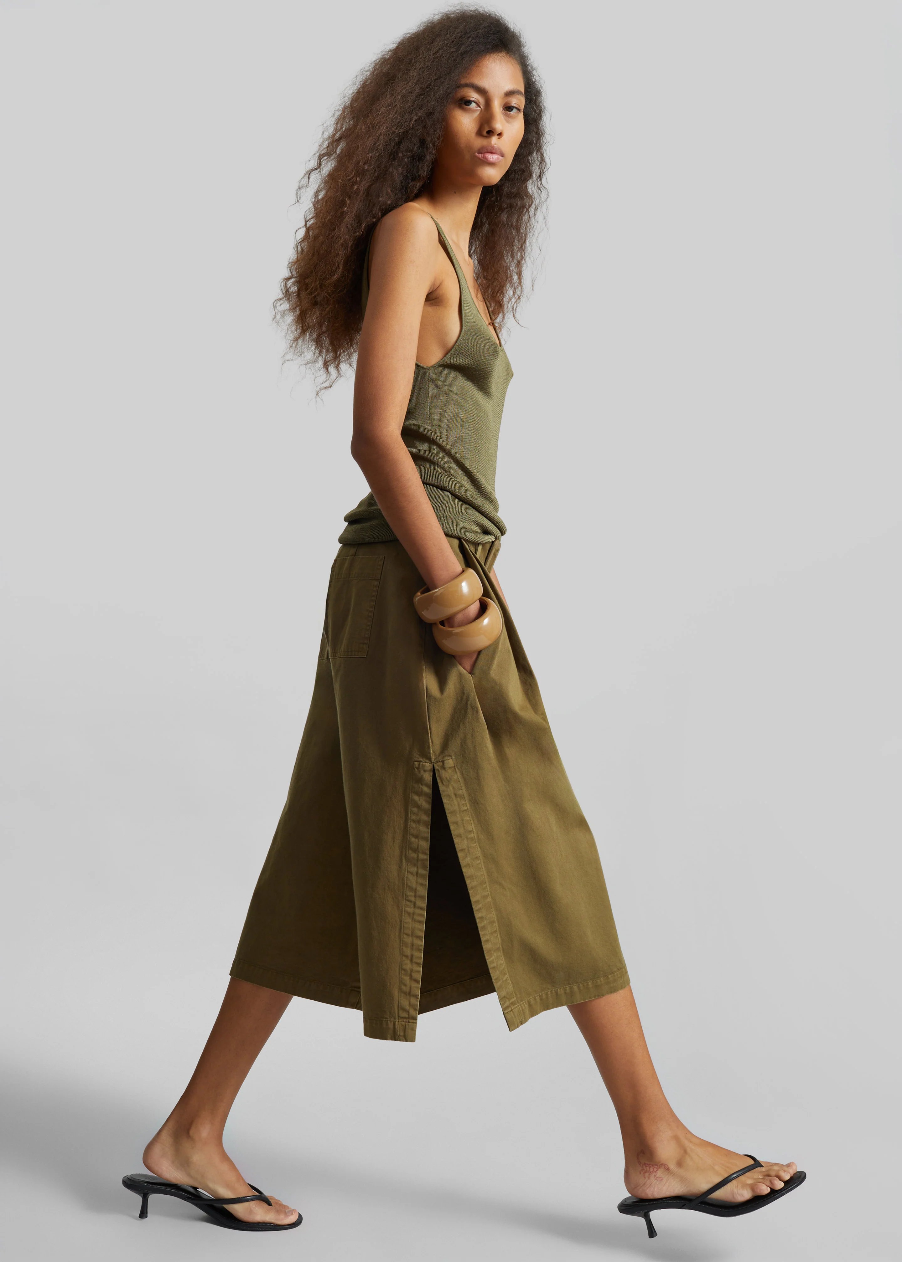 CO Garment Dye Pleated Culotte - Avocado - Image 2