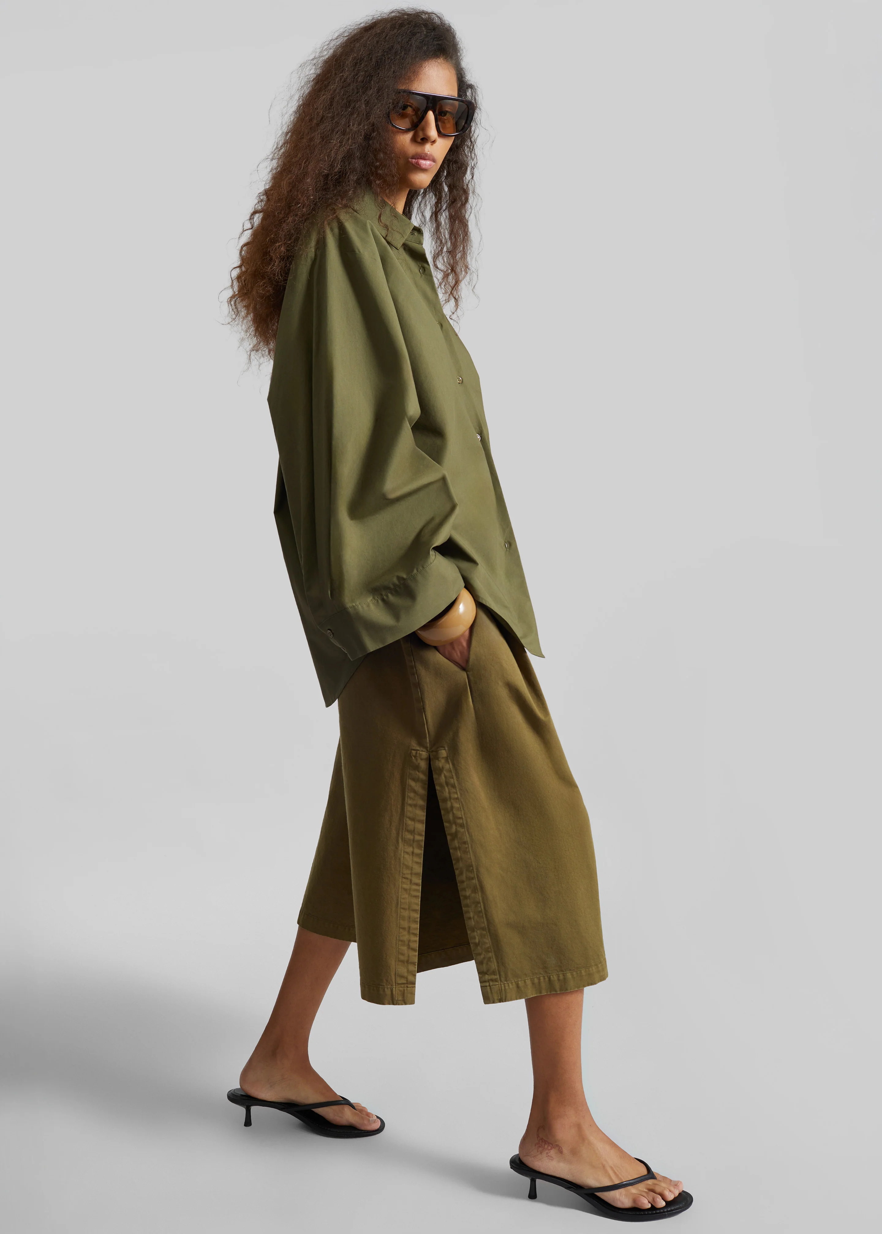CO Garment Dye Pleated Culotte - Avocado - Image 4