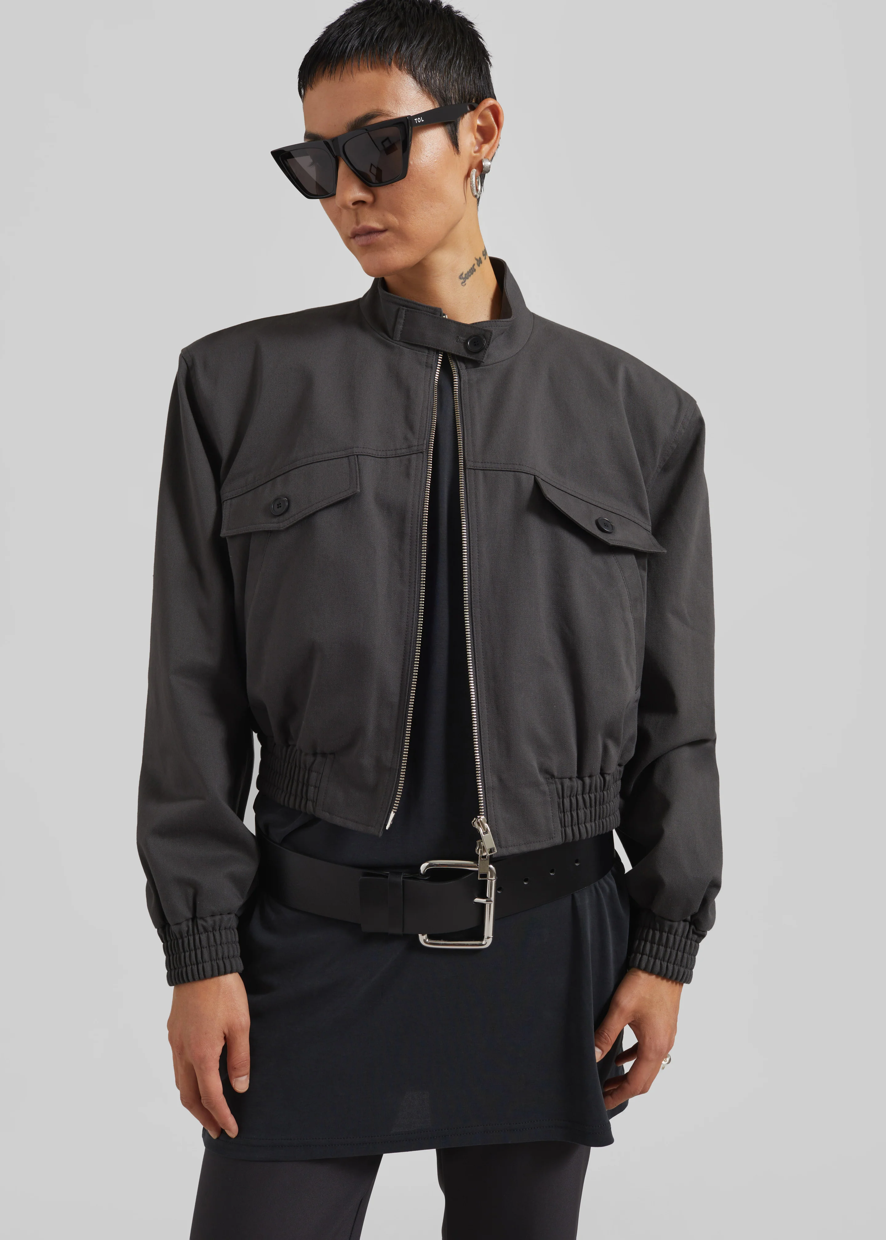 Cobain Padded Cropped Bomber - Charcoal - Image 5